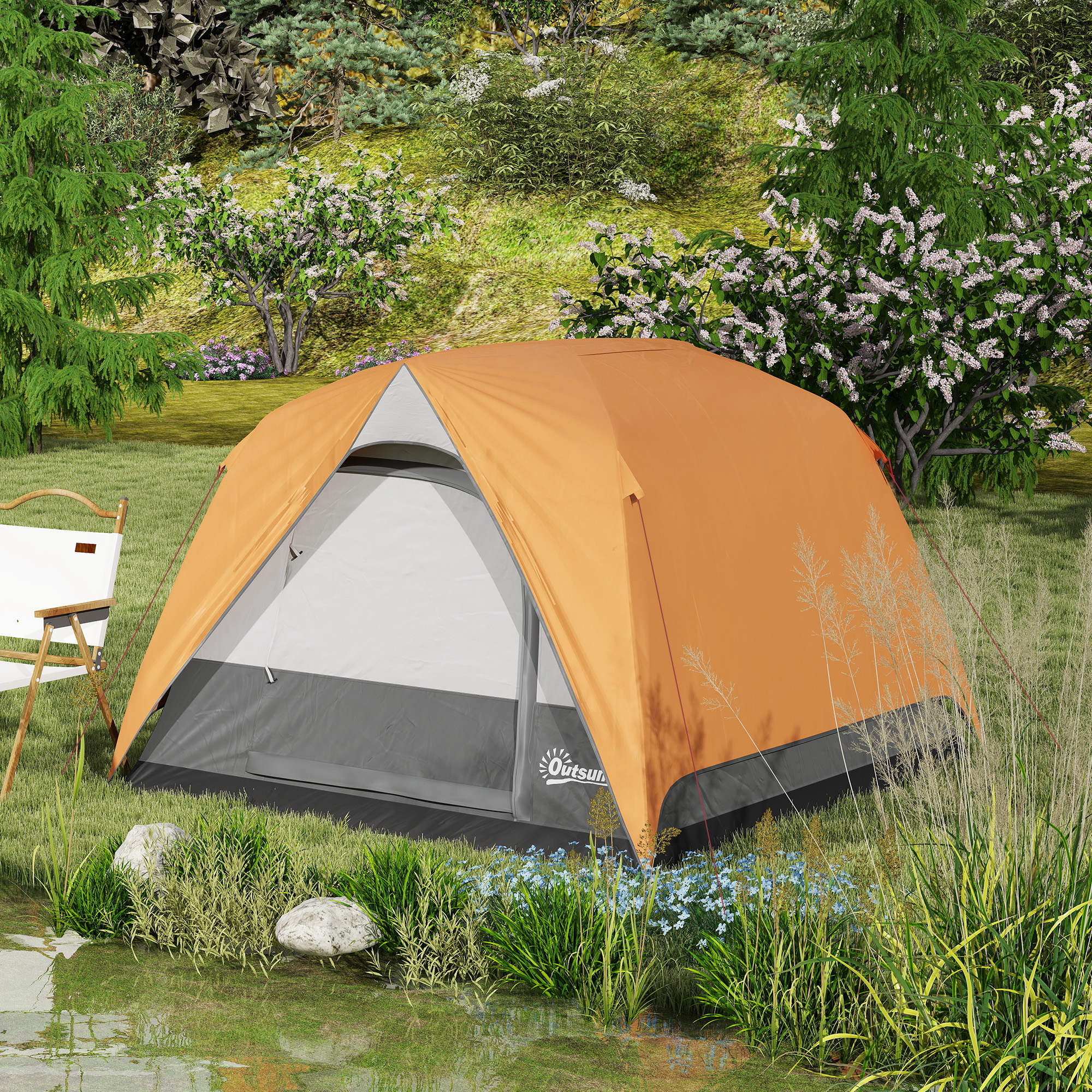 Outsunny 3-4 Person Camping Tent, Waterproof Tent - Blue/Green/Orange - Image 27