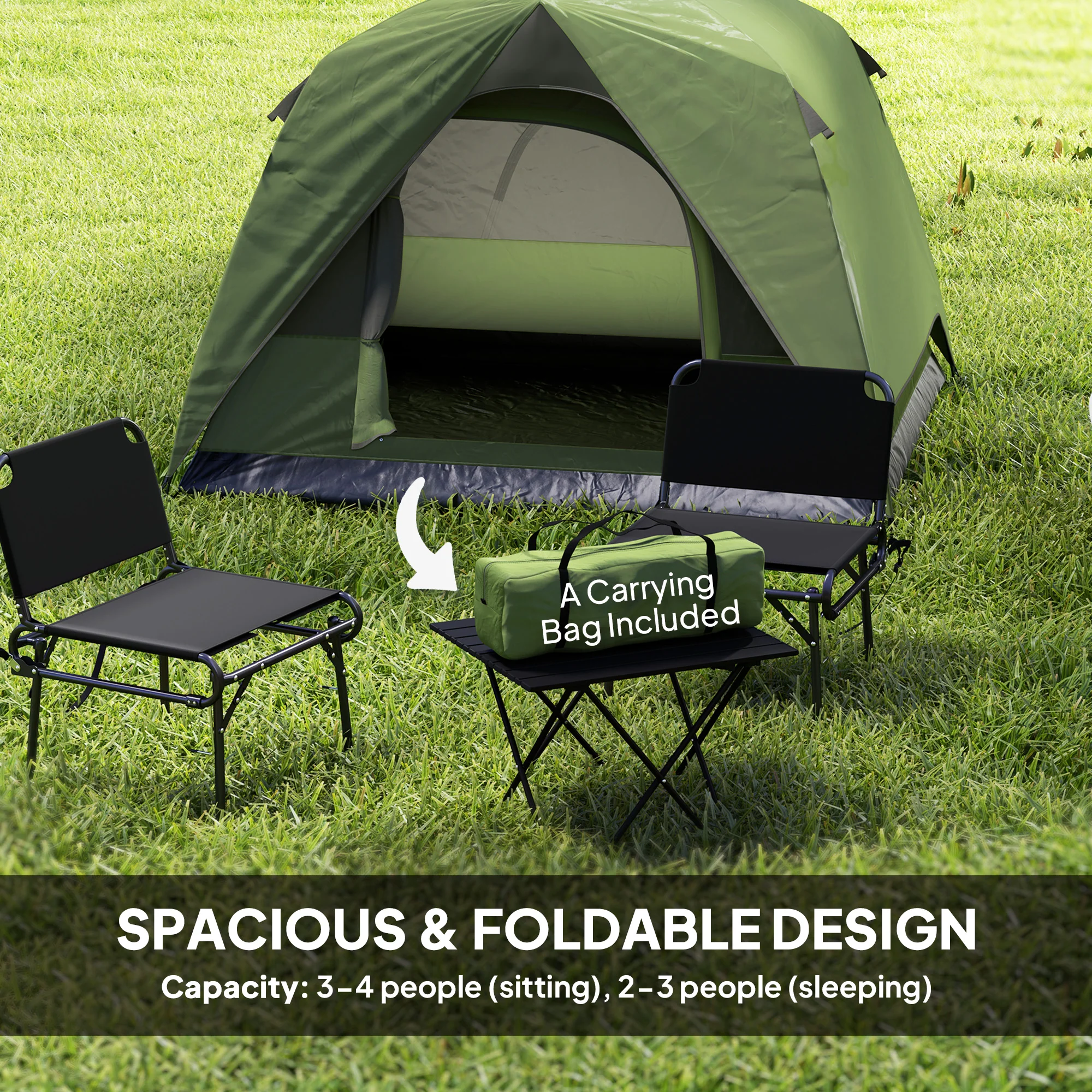 Outsunny 3-4 Person Camping Tent, Waterproof Tent - Blue/Green/Orange - Image 3