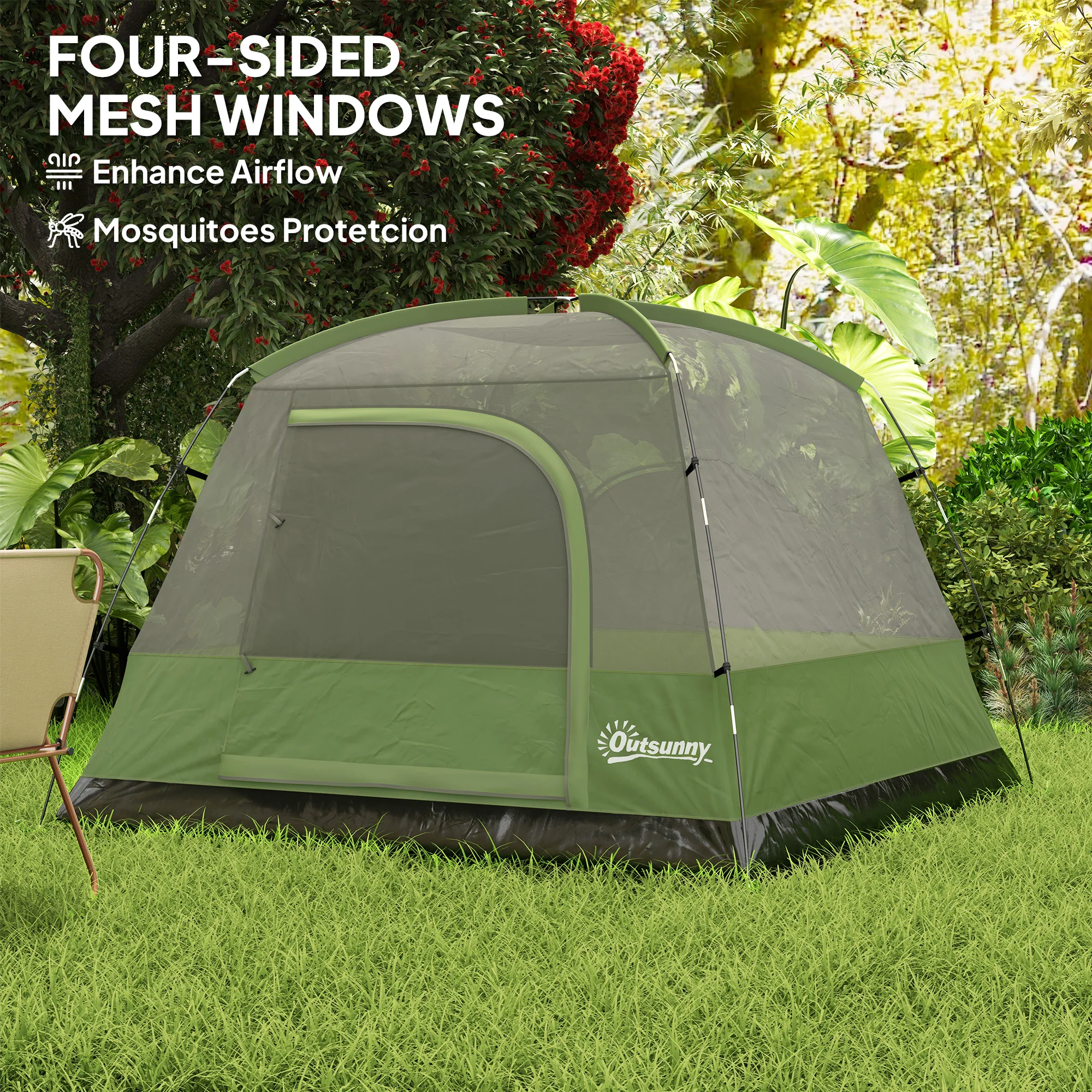 Outsunny 3-4 Person Camping Tent, Waterproof Tent - Blue/Green/Orange - Image 6