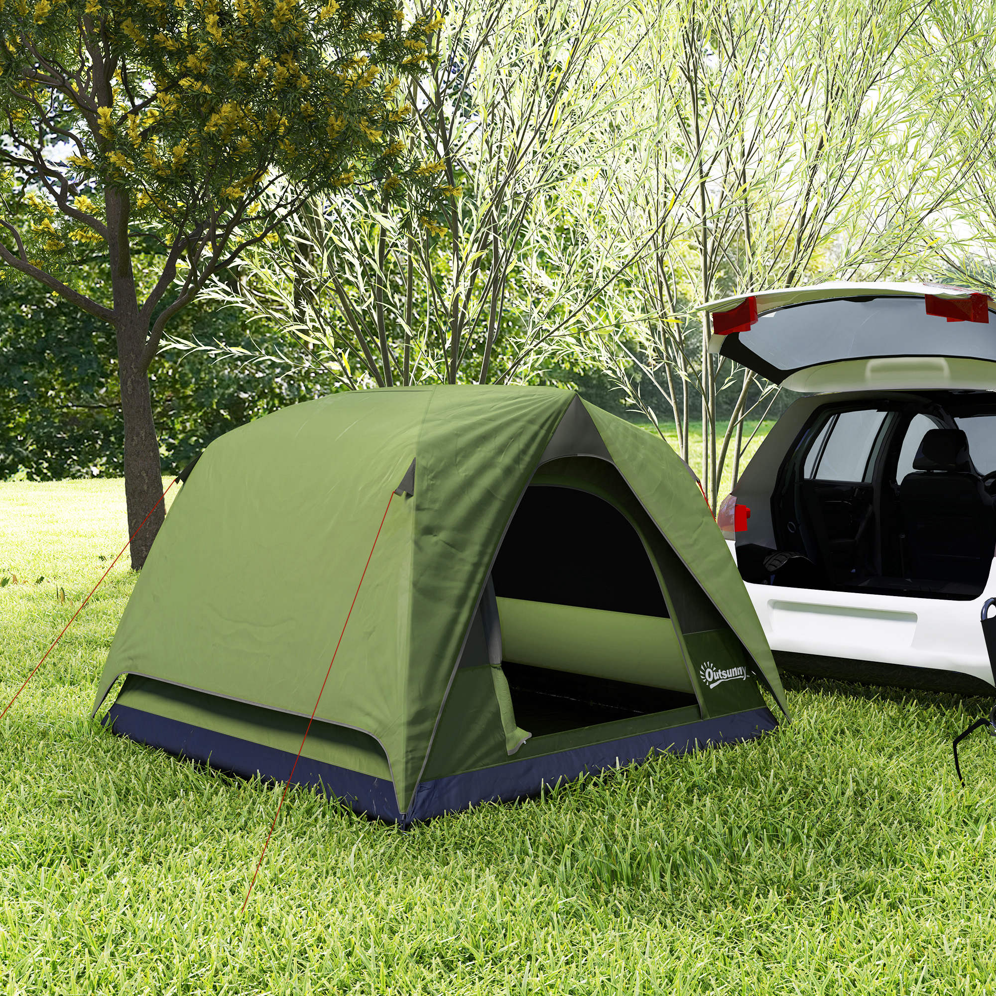 Outsunny 3-4 Person Camping Tent, Waterproof Tent - Blue/Green/Orange - Image 8