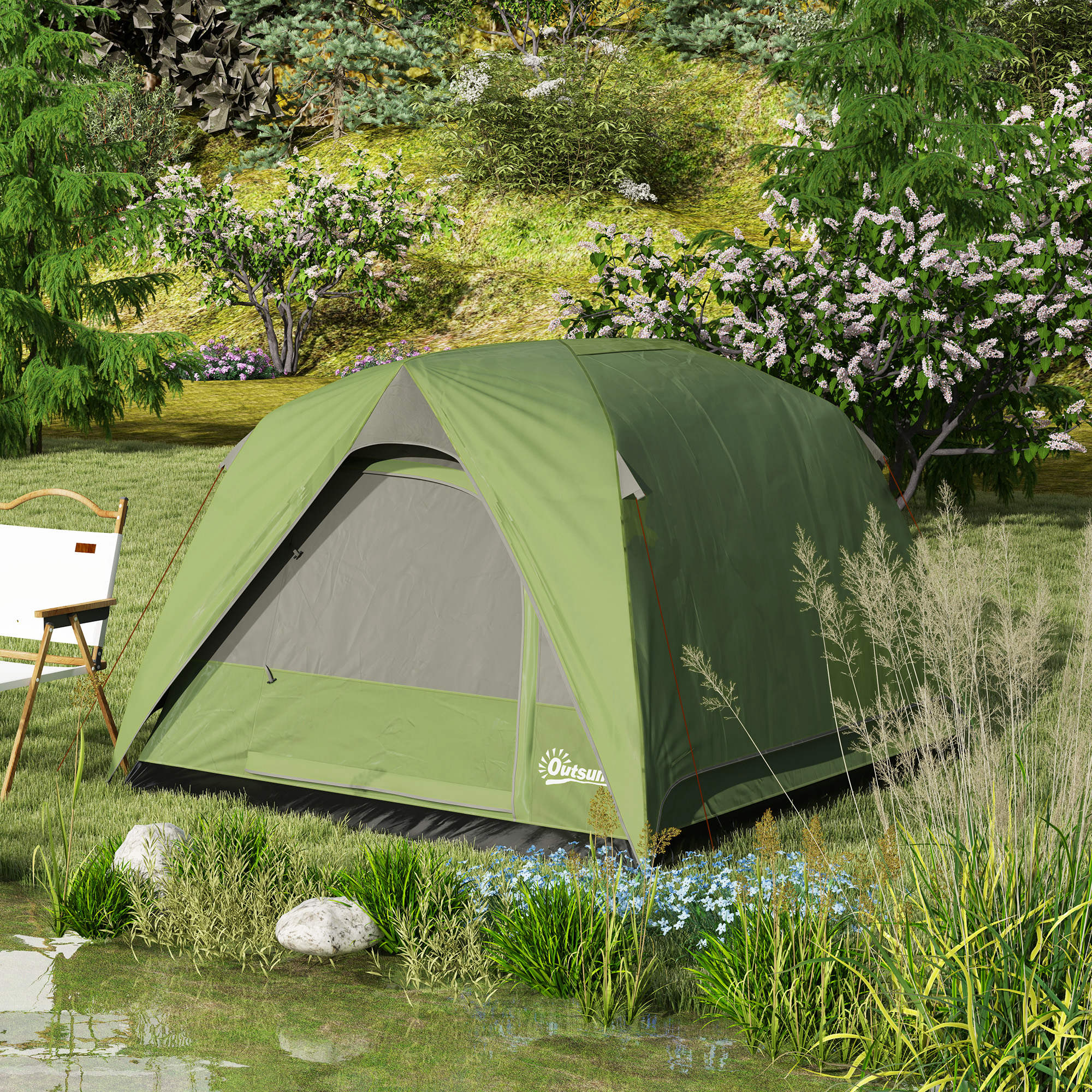 Outsunny 3-4 Person Camping Tent, Waterproof Tent - Blue/Green/Orange - Image 9