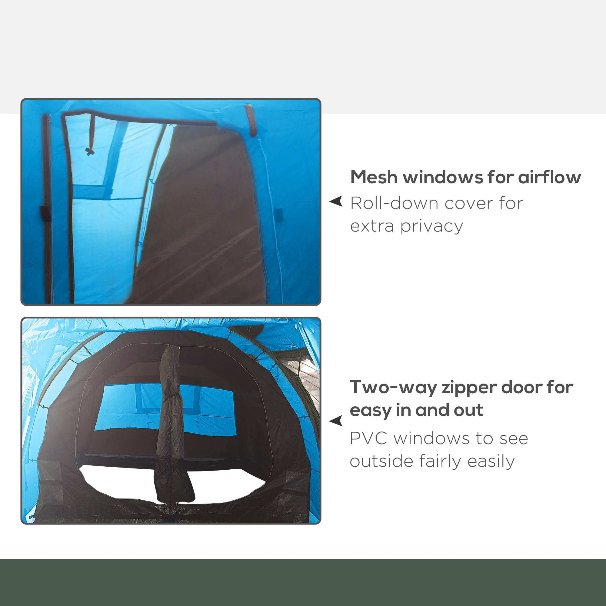 Outsunny 3-4 Persons Tunnel Tent, Two Room Camping Tent w/ Windows, Blue - Image 5