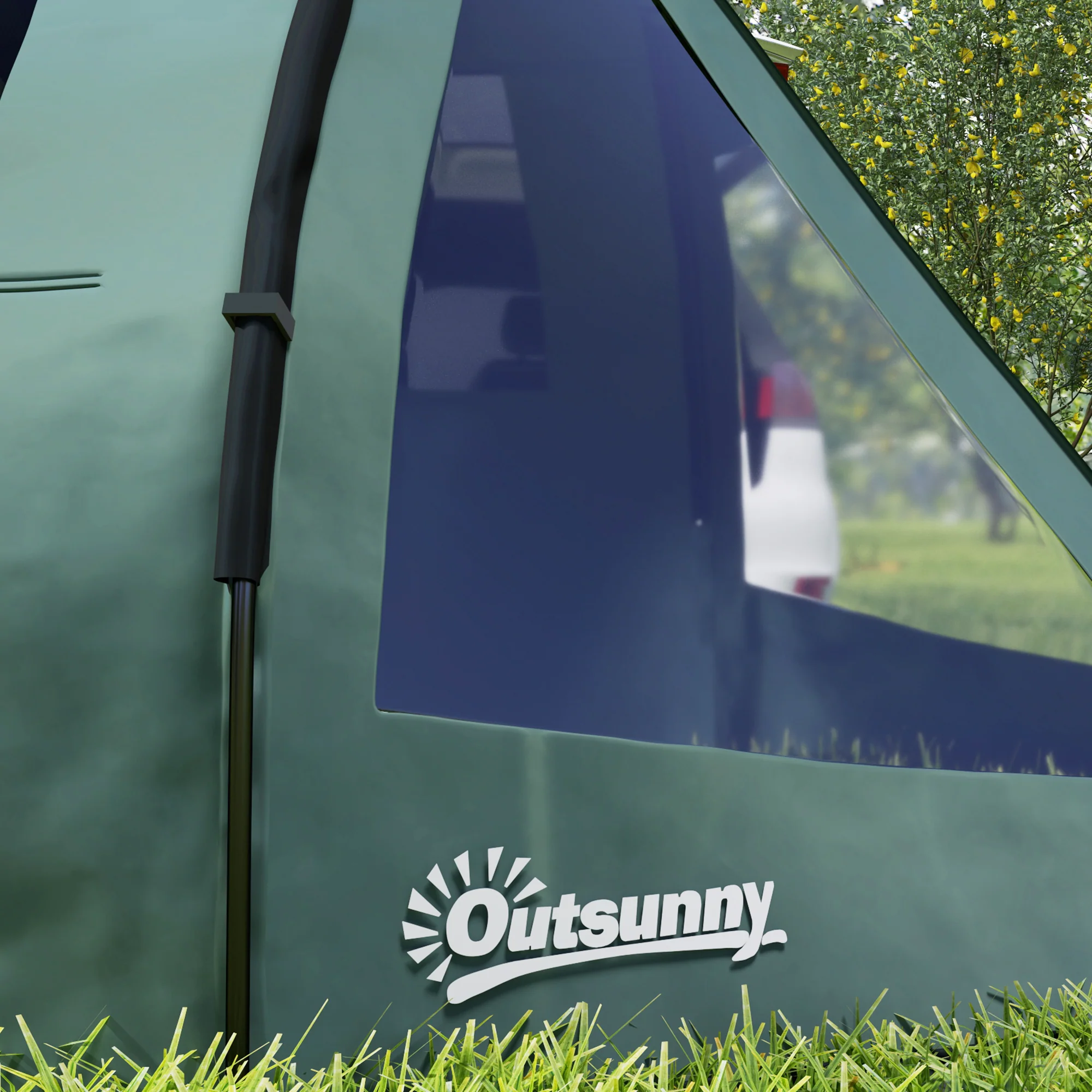 Outsunny 3-4 Persons Tunnel Tent, Two Room Camping Tent w/ Windows, Green - Image 8
