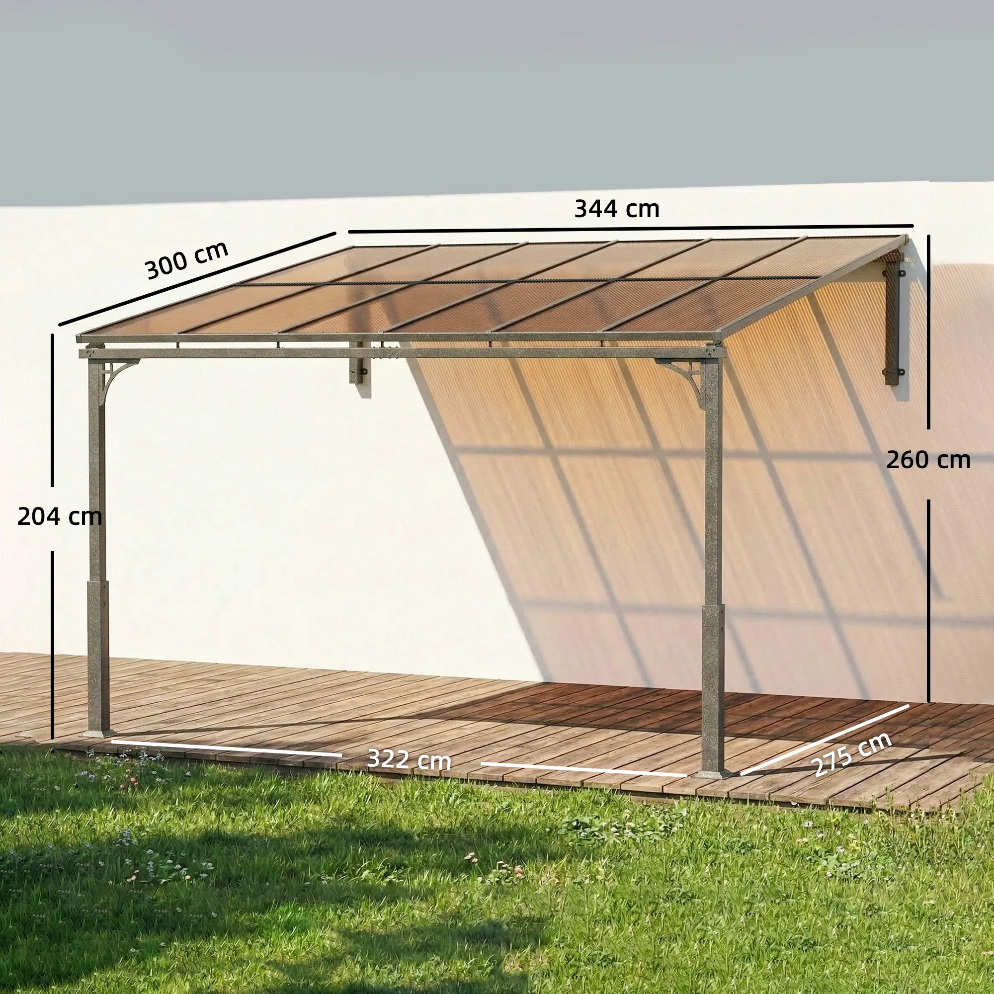 Outsunny 3.4 X 3 M Metal Lean-to Hardtop Gazebo, Wall-Mounted Pergola - Image 3