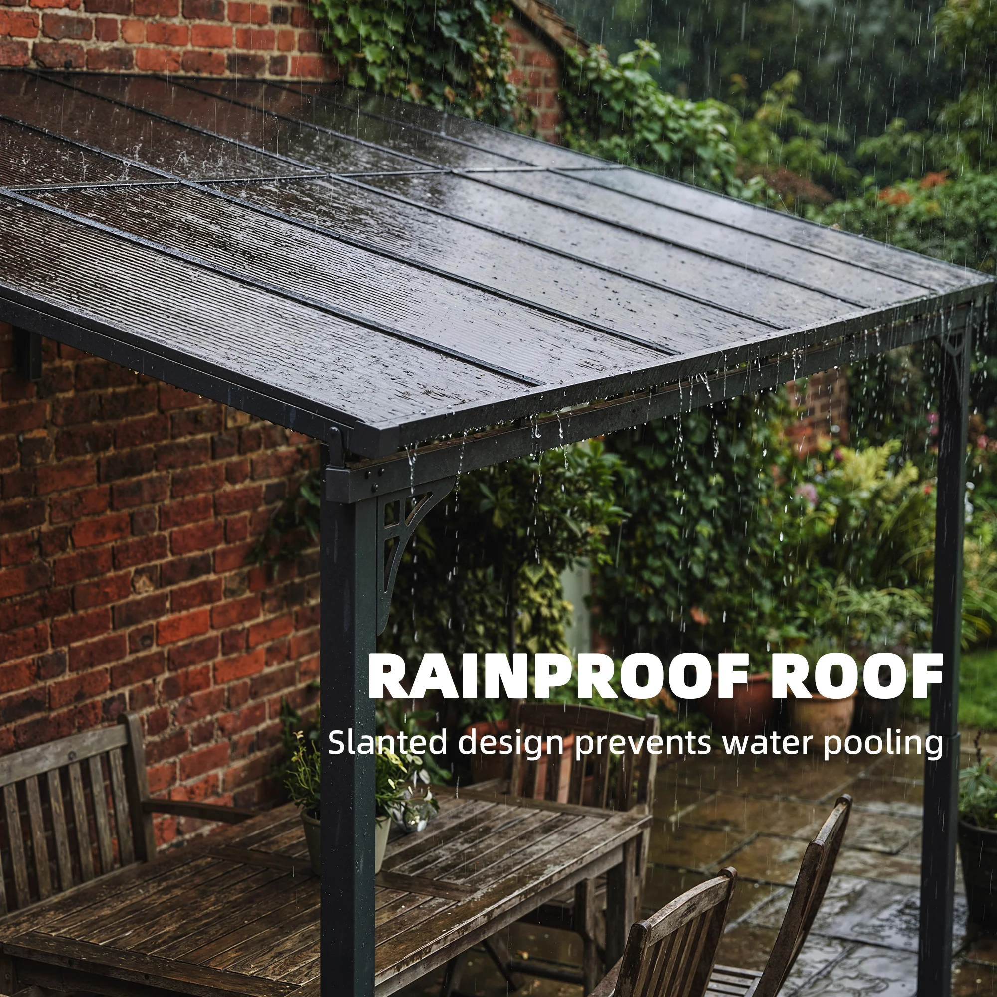 Outsunny 3.4 X 3 M Metal Lean-to Hardtop Gazebo, Wall-Mounted Pergola - Image 6