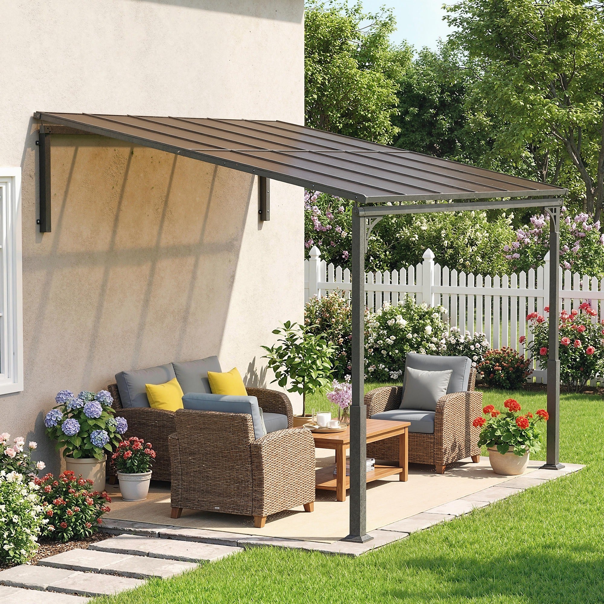 Outsunny 3.4 X 3 M Metal Lean-to Hardtop Gazebo, Wall-Mounted Pergola - Image 8