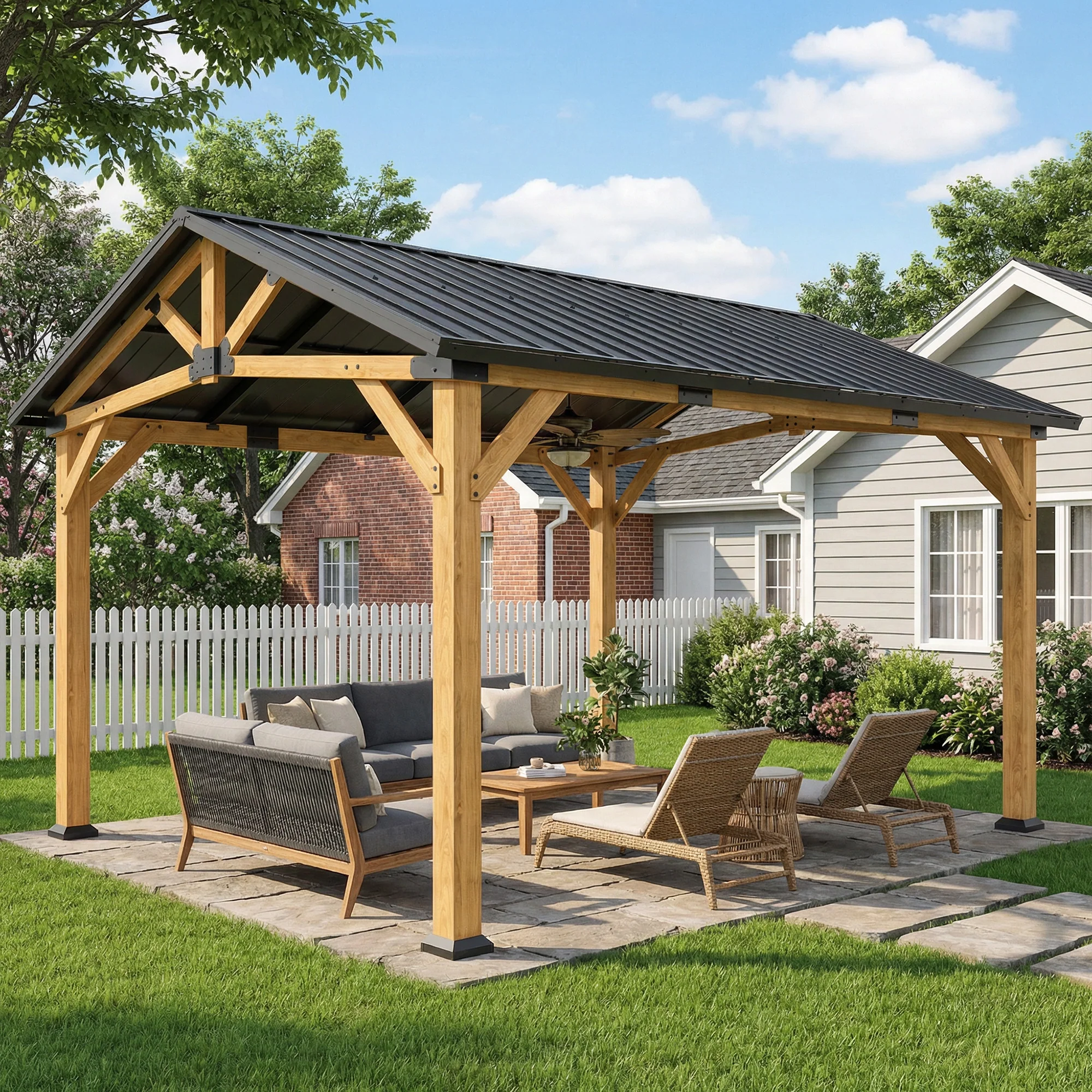 Outsunny 3.5 x 4 m Hardtop Gazebo with Galvanised Metal Roof, Black Grey - Image 2