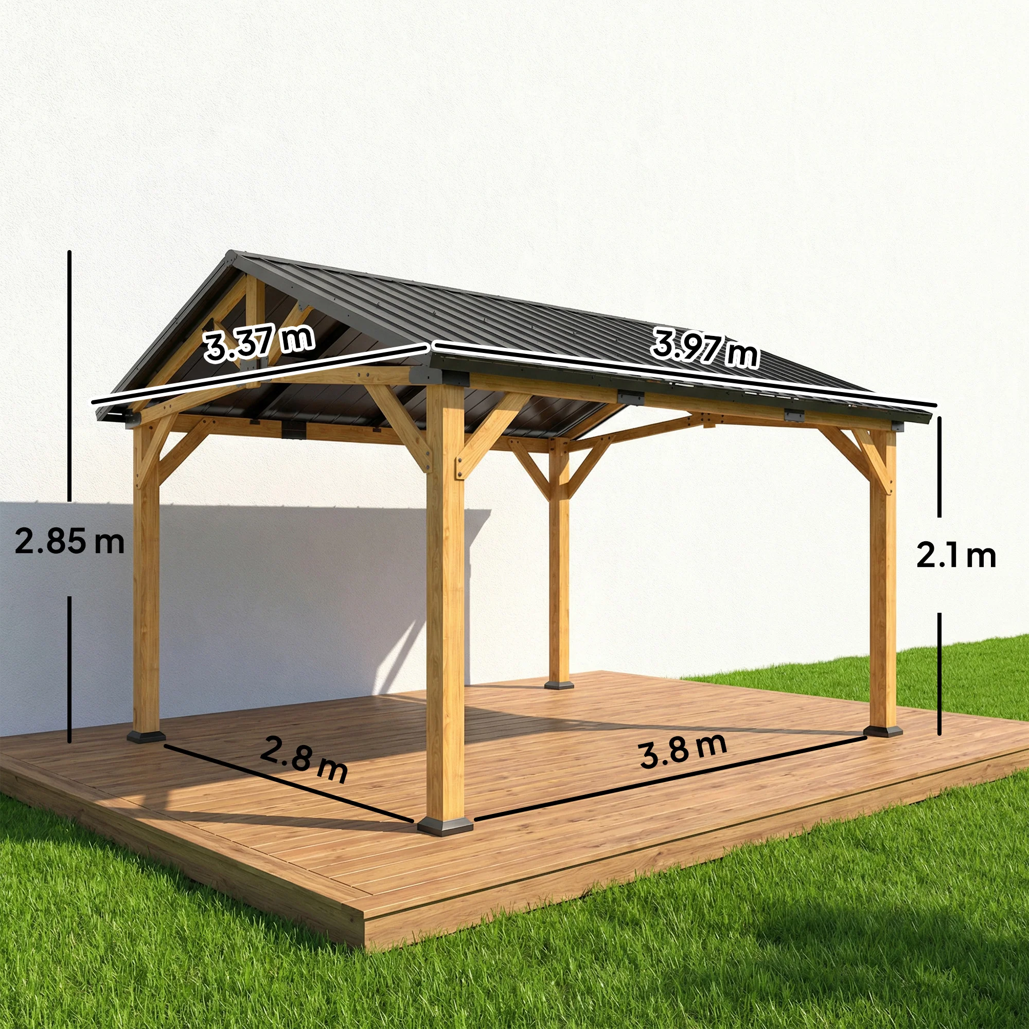 Outsunny 3.5 x 4 m Hardtop Gazebo with Galvanised Metal Roof, Black Grey - Image 3