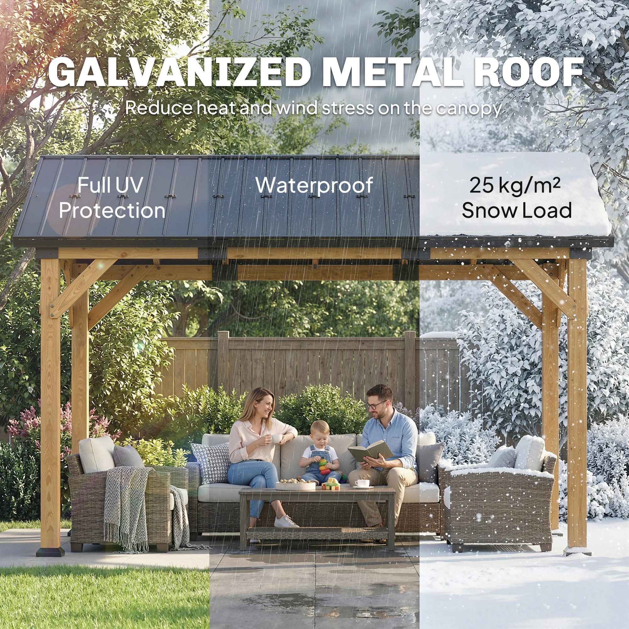 Outsunny 3.5 x 4 m Hardtop Gazebo with Galvanised Metal Roof, Black Grey - Image 4