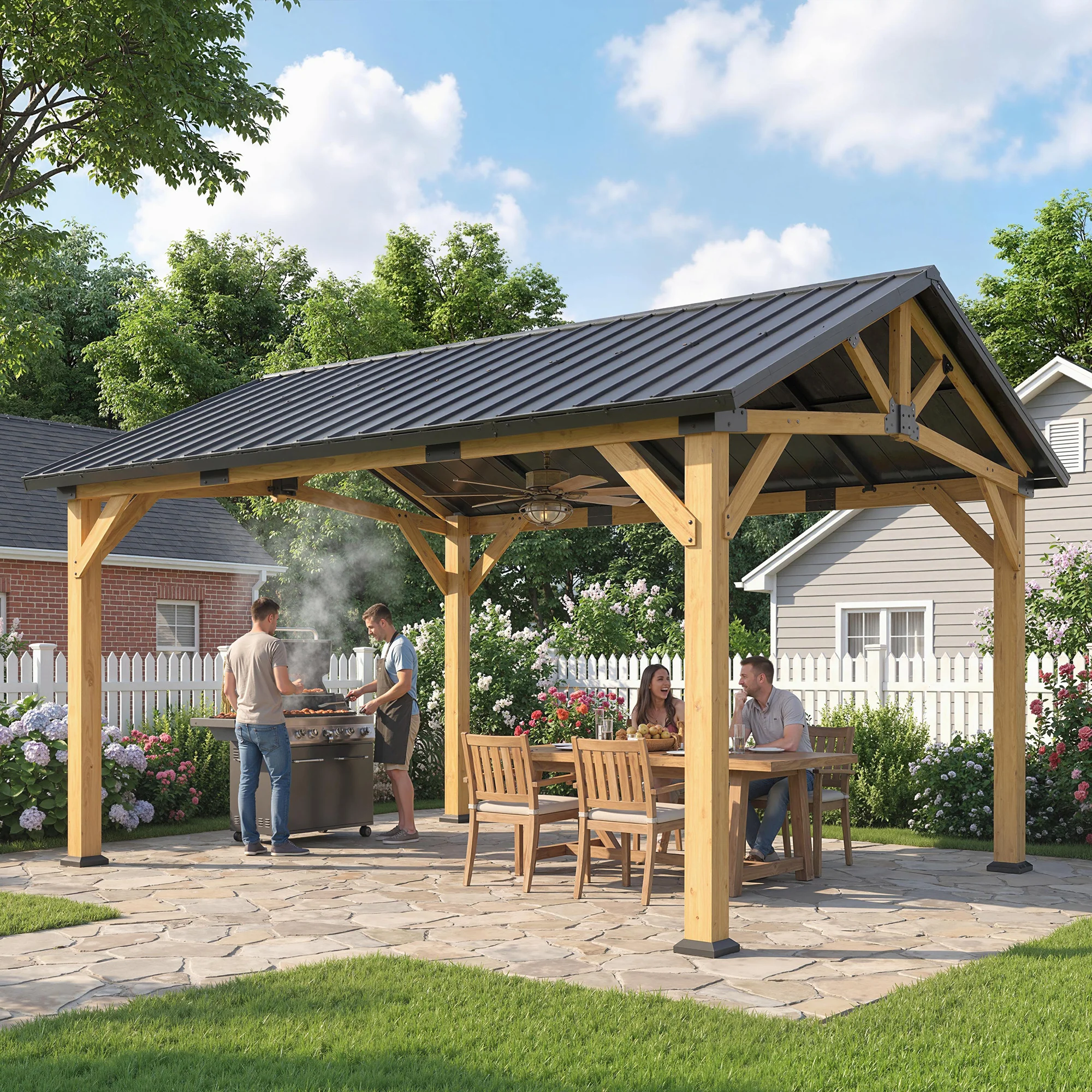 Outsunny 3.5 x 4 m Hardtop Gazebo with Galvanised Metal Roof, Black Grey - Image 9