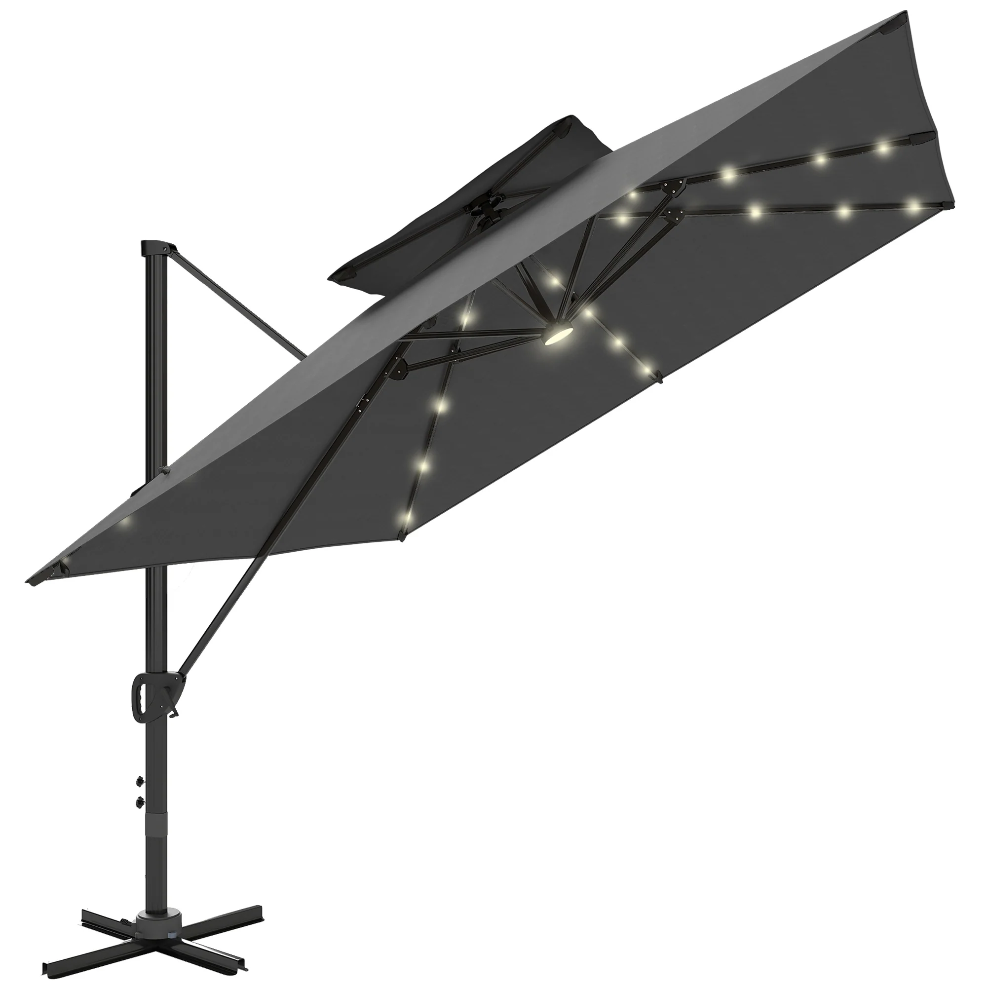 Outsunny 3.5m Aluminium Cantilever Parasol W/ LED Lights Crank Tilt UV50+