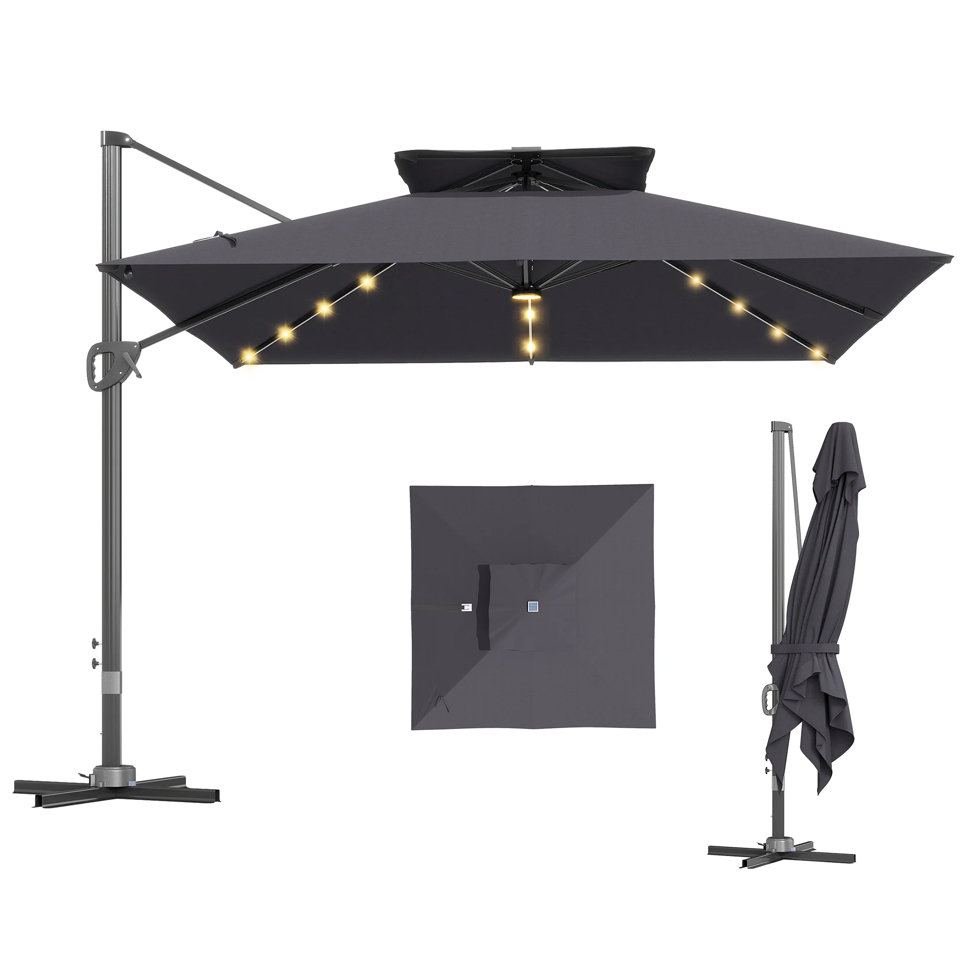 Outsunny 3.5m Aluminium Cantilever Parasol W/ LED Lights Crank Tilt UV50+ - Image 10