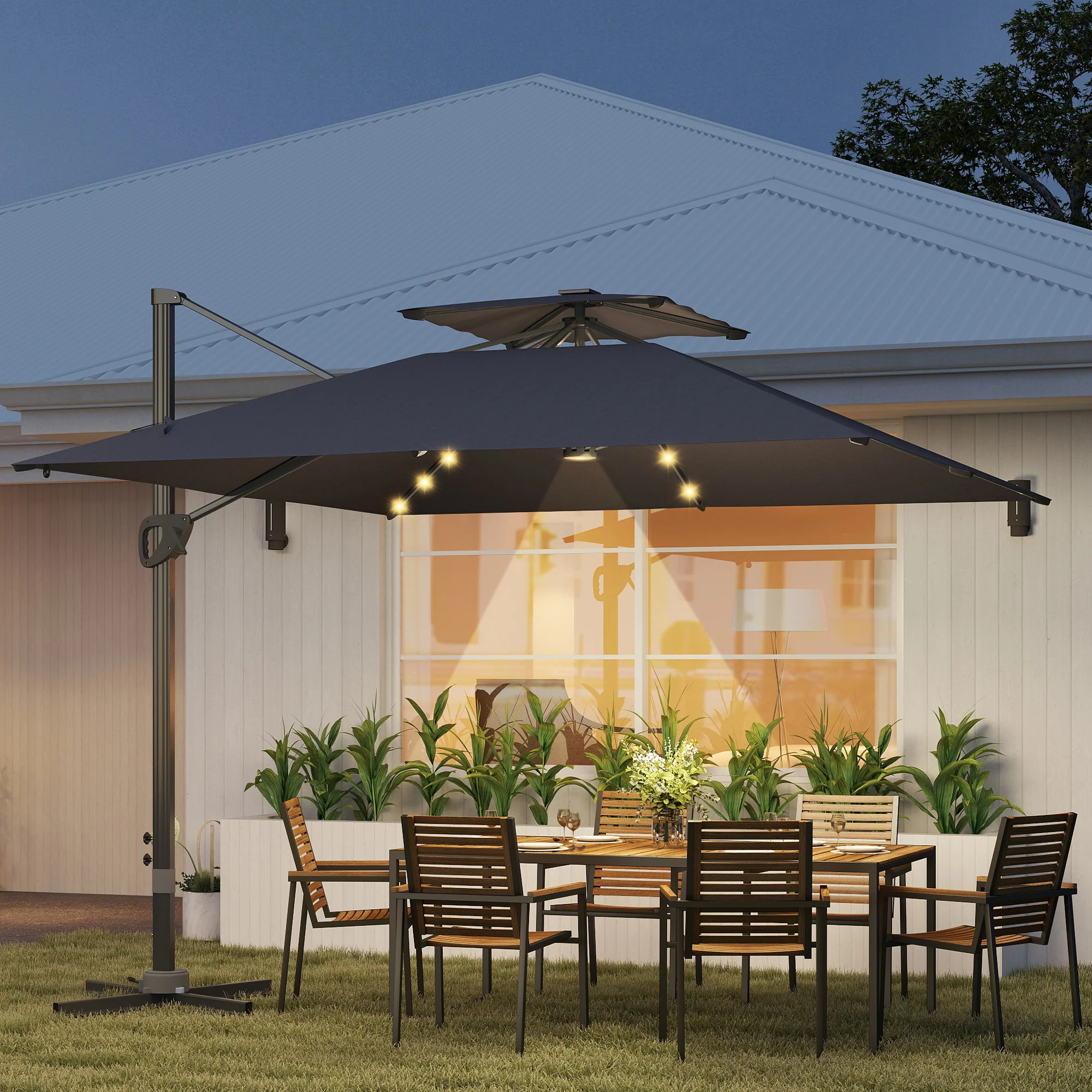 Outsunny 3.5m Aluminium Cantilever Parasol W/ LED Lights Crank Tilt UV50+ - Image 11