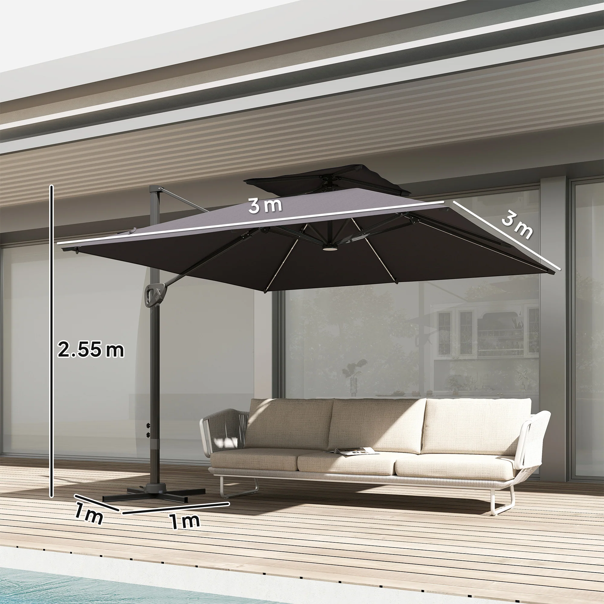 Outsunny 3.5m Aluminium Cantilever Parasol W/ LED Lights Crank Tilt UV50+ - Image 14