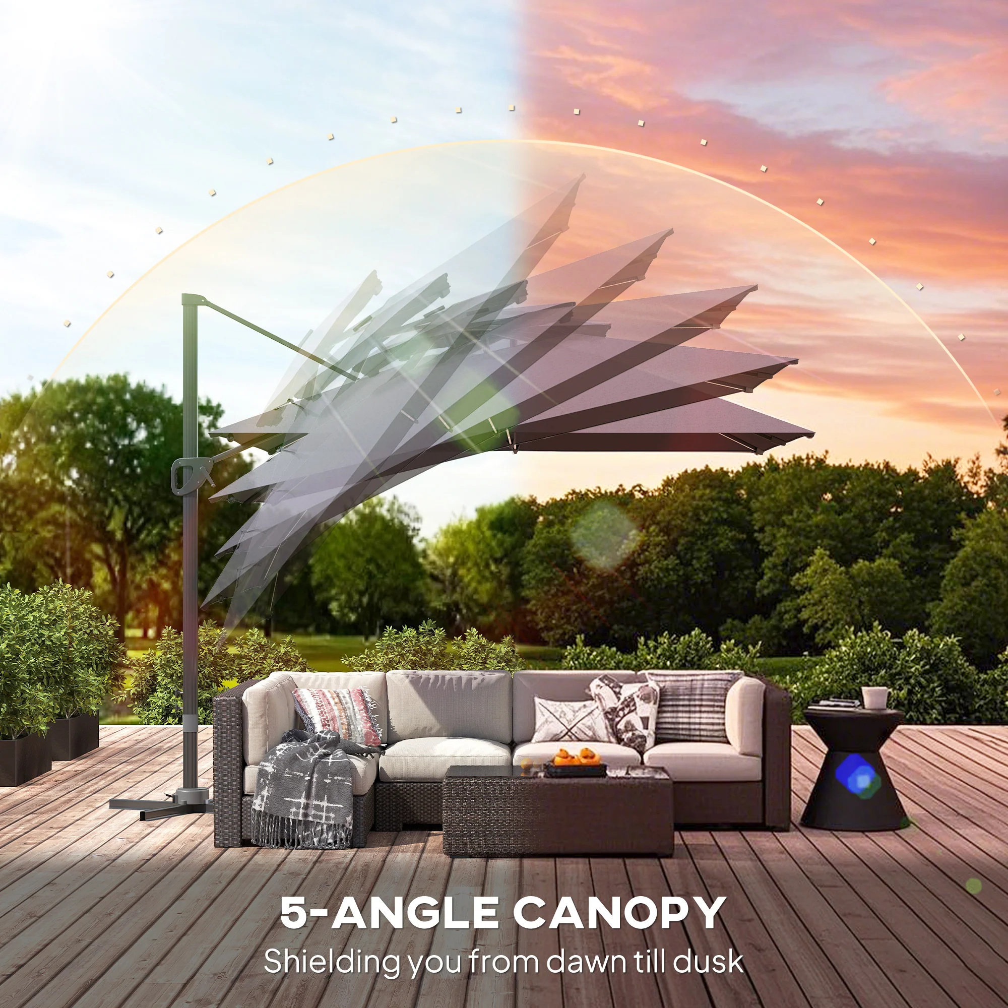 Outsunny 3.5m Aluminium Cantilever Parasol W/ LED Lights Crank Tilt UV50+ - Image 16
