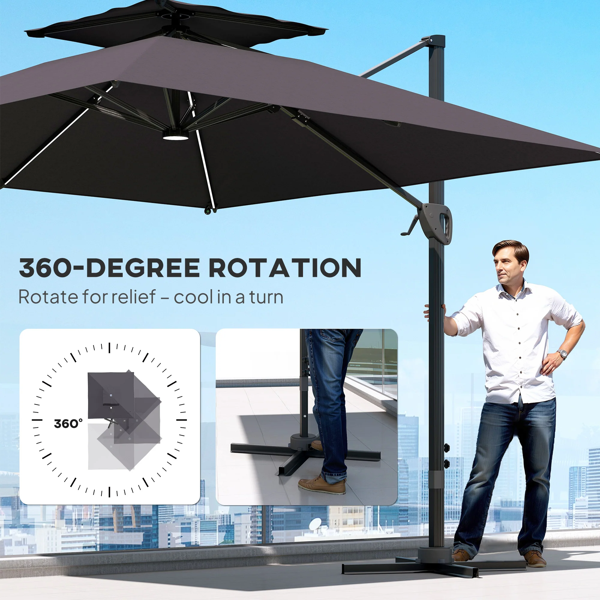 Outsunny 3.5m Aluminium Cantilever Parasol W/ LED Lights Crank Tilt UV50+ - Image 17