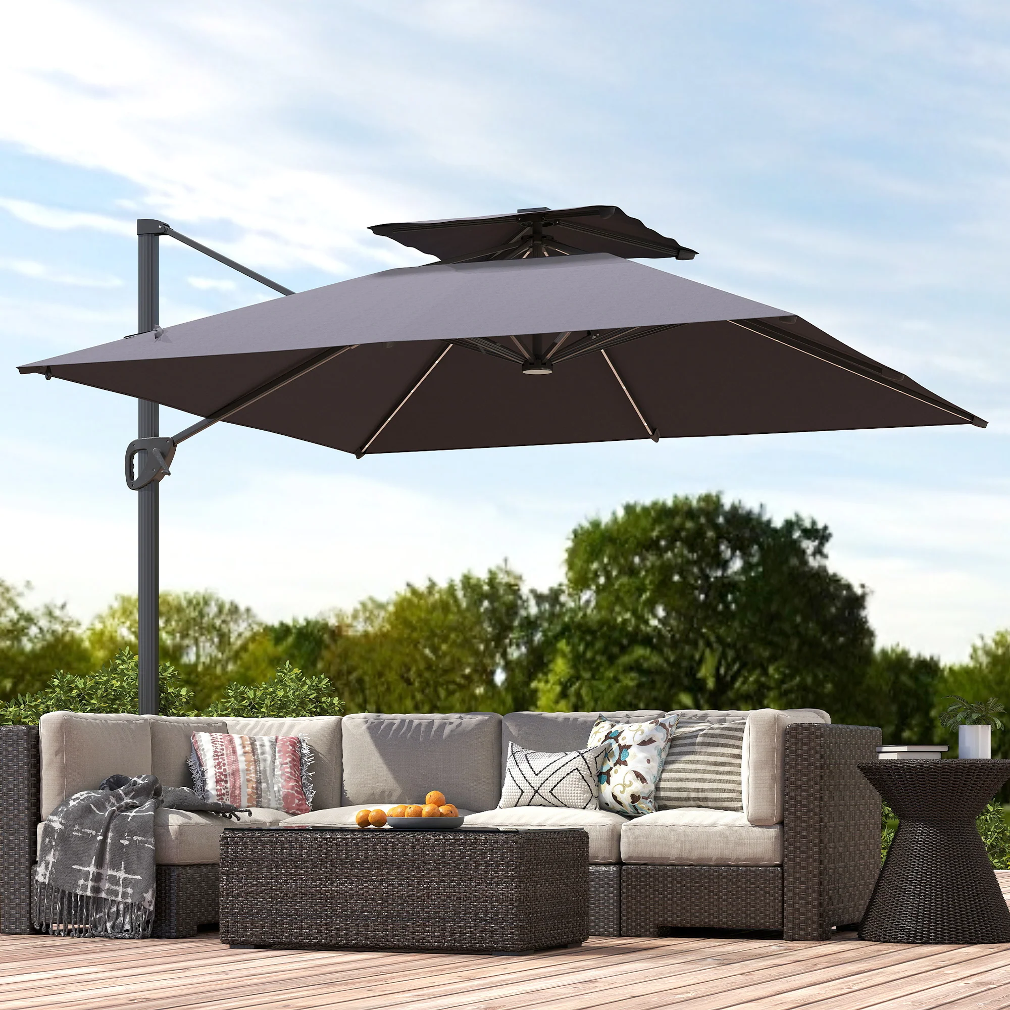 Outsunny 3.5m Aluminium Cantilever Parasol W/ LED Lights Crank Tilt UV50+ - Image 18