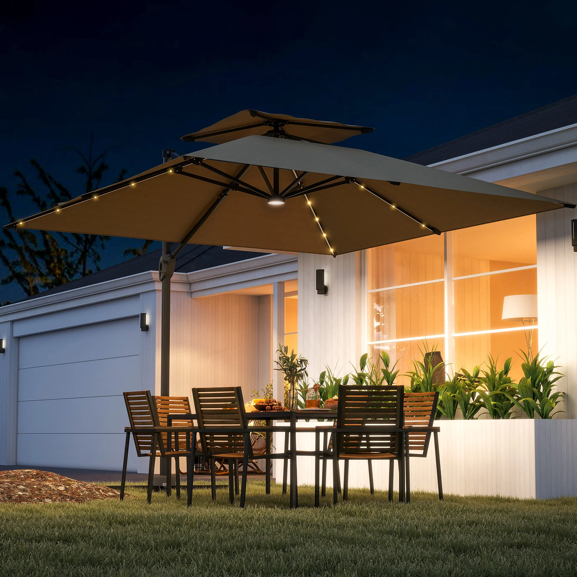 Outsunny 3.5m Aluminium Cantilever Parasol W/ LED Lights Crank Tilt UV50+ - Image 20