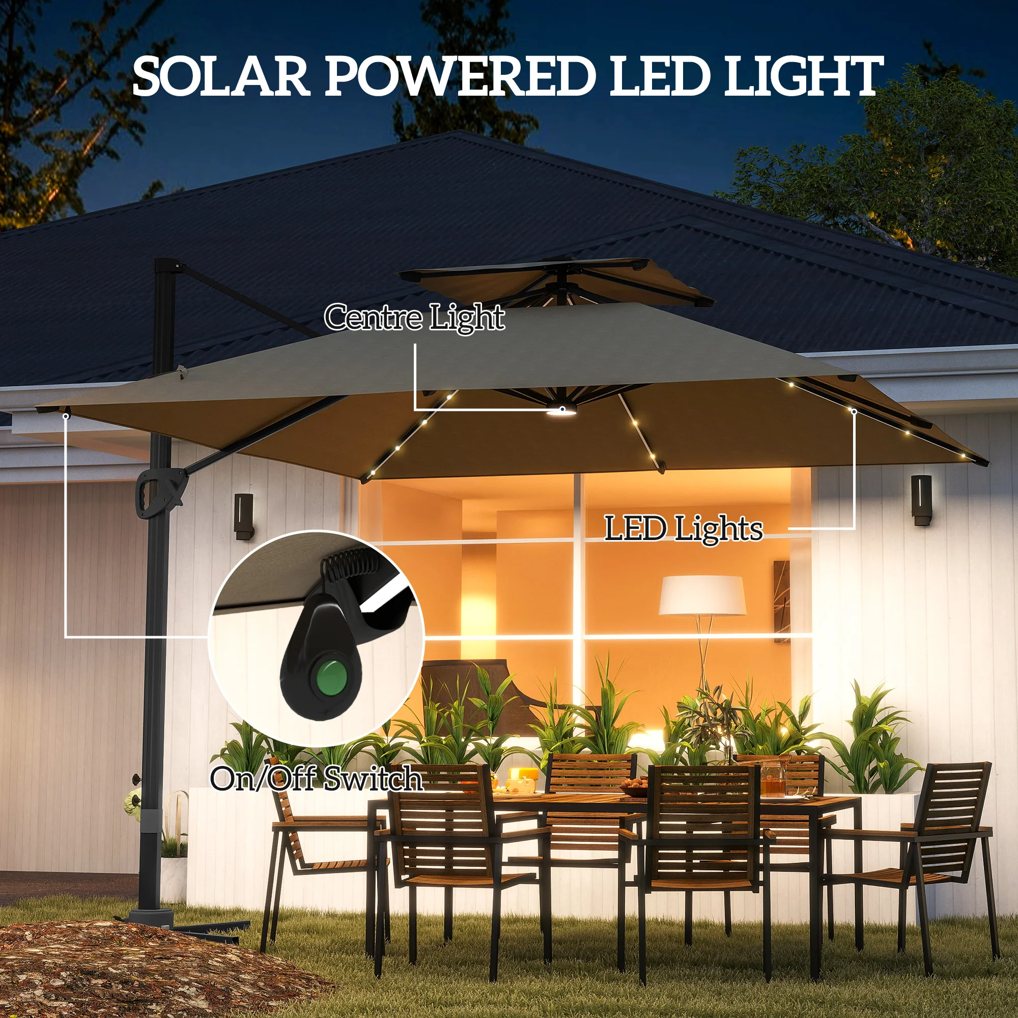 Outsunny 3.5m Aluminium Cantilever Parasol W/ LED Lights Crank Tilt UV50+ - Image 21