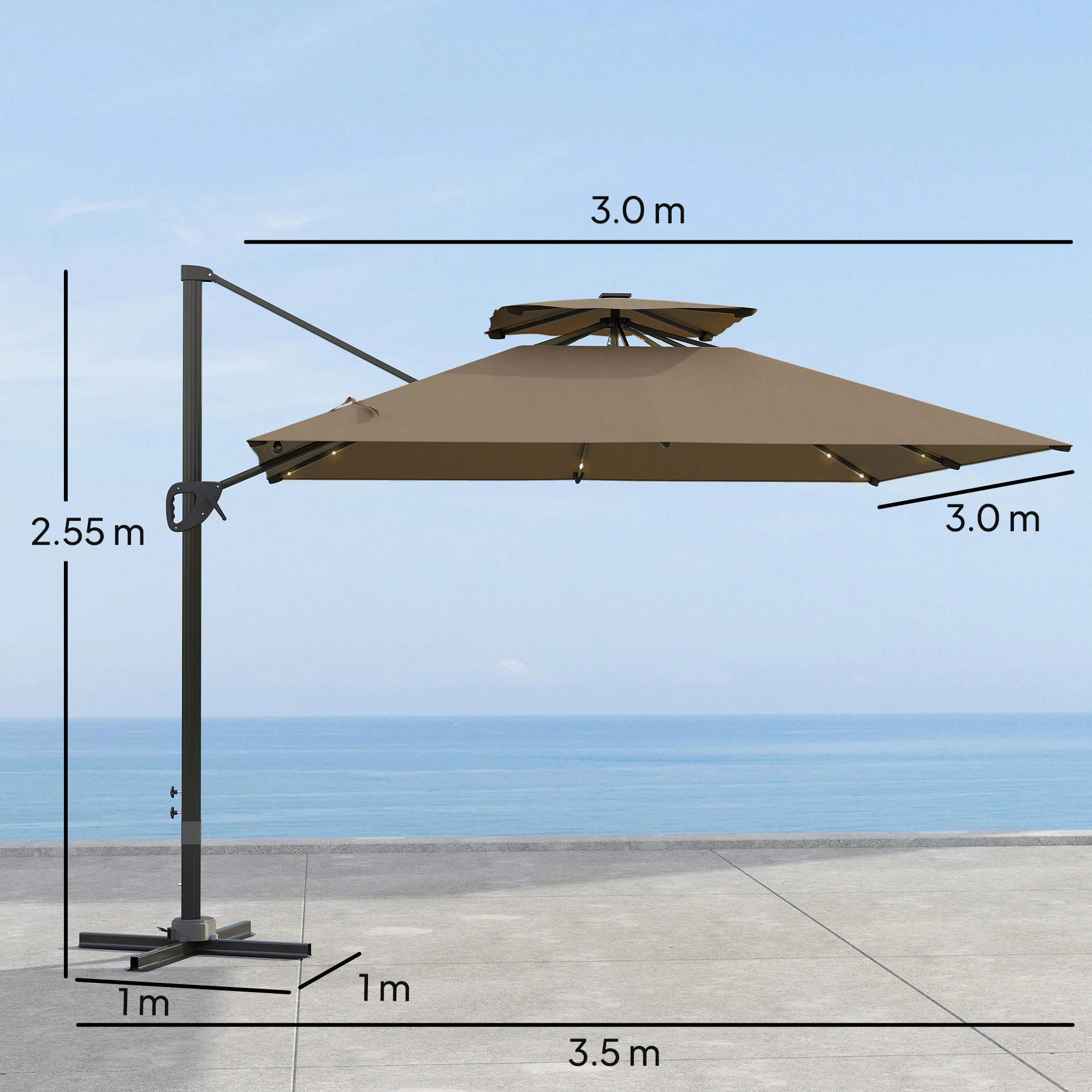 Outsunny 3.5m Aluminium Cantilever Parasol W/ LED Lights Crank Tilt UV50+ - Image 23