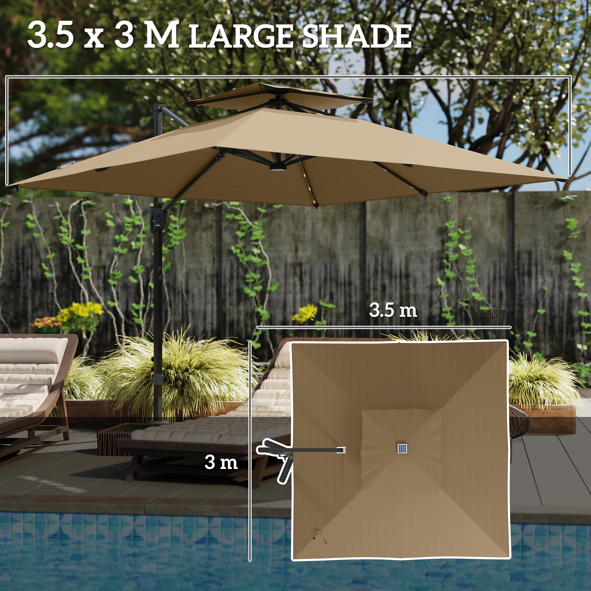 Outsunny 3.5m Aluminium Cantilever Parasol W/ LED Lights Crank Tilt UV50+ - Image 24