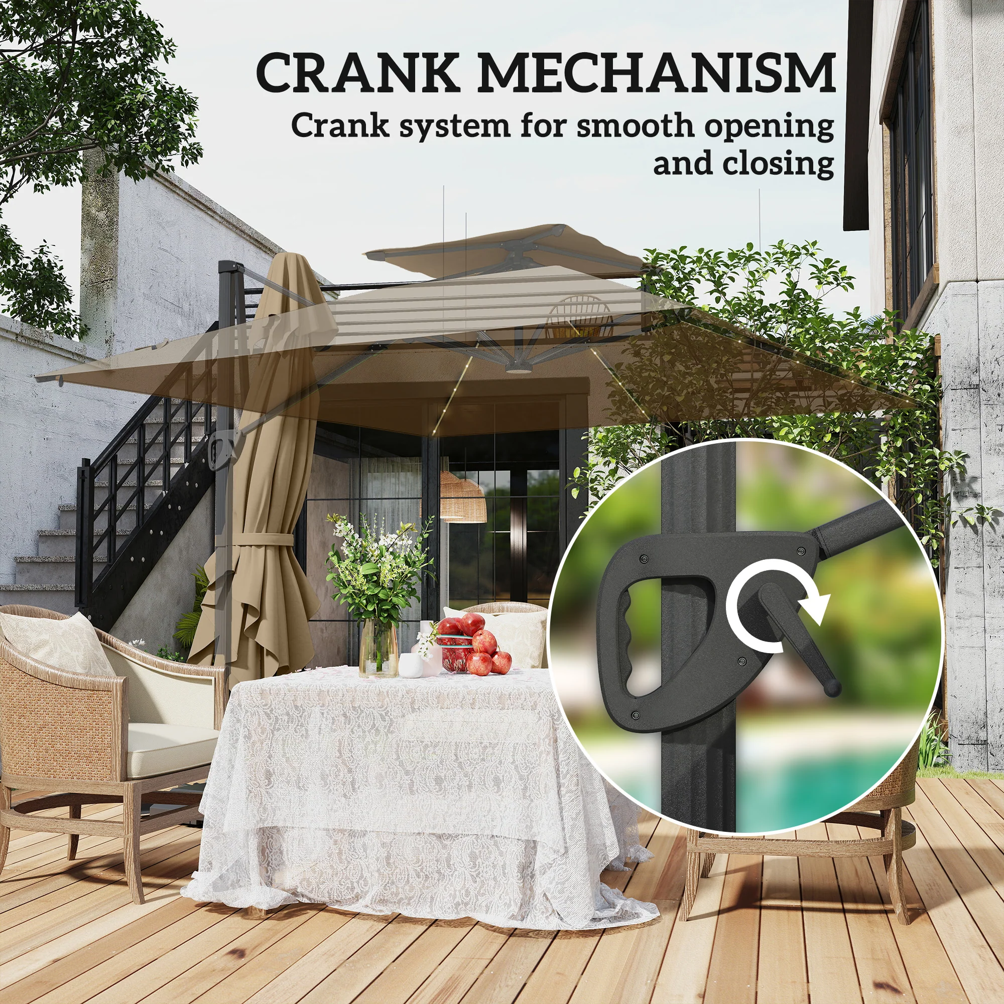 Outsunny 3.5m Aluminium Cantilever Parasol W/ LED Lights Crank Tilt UV50+ - Image 27