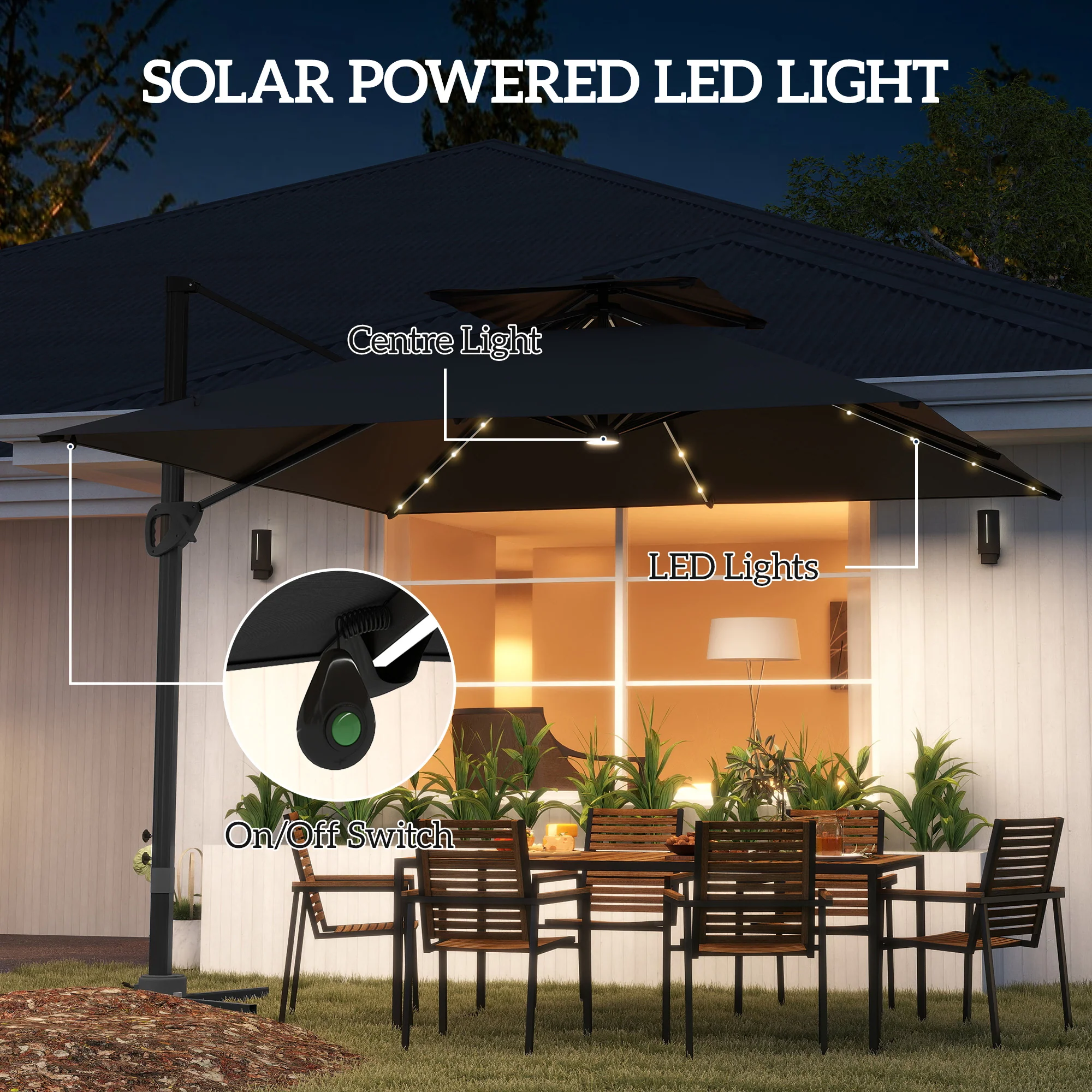 Outsunny 3.5m Aluminium Cantilever Parasol W/ LED Lights Crank Tilt UV50+ - Image 3