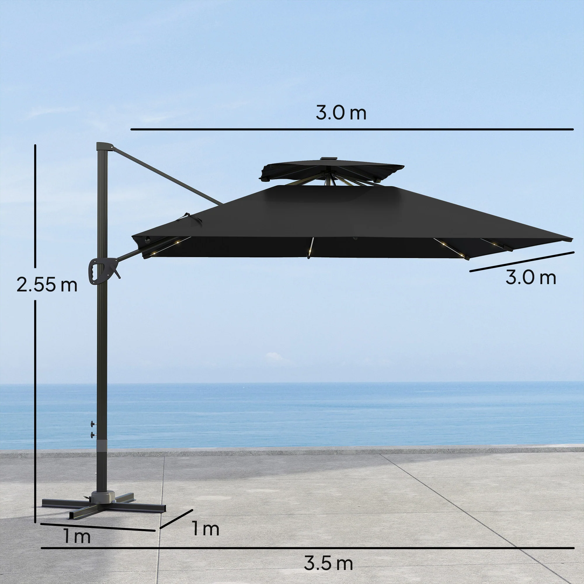 Outsunny 3.5m Aluminium Cantilever Parasol W/ LED Lights Crank Tilt UV50+ - Image 5
