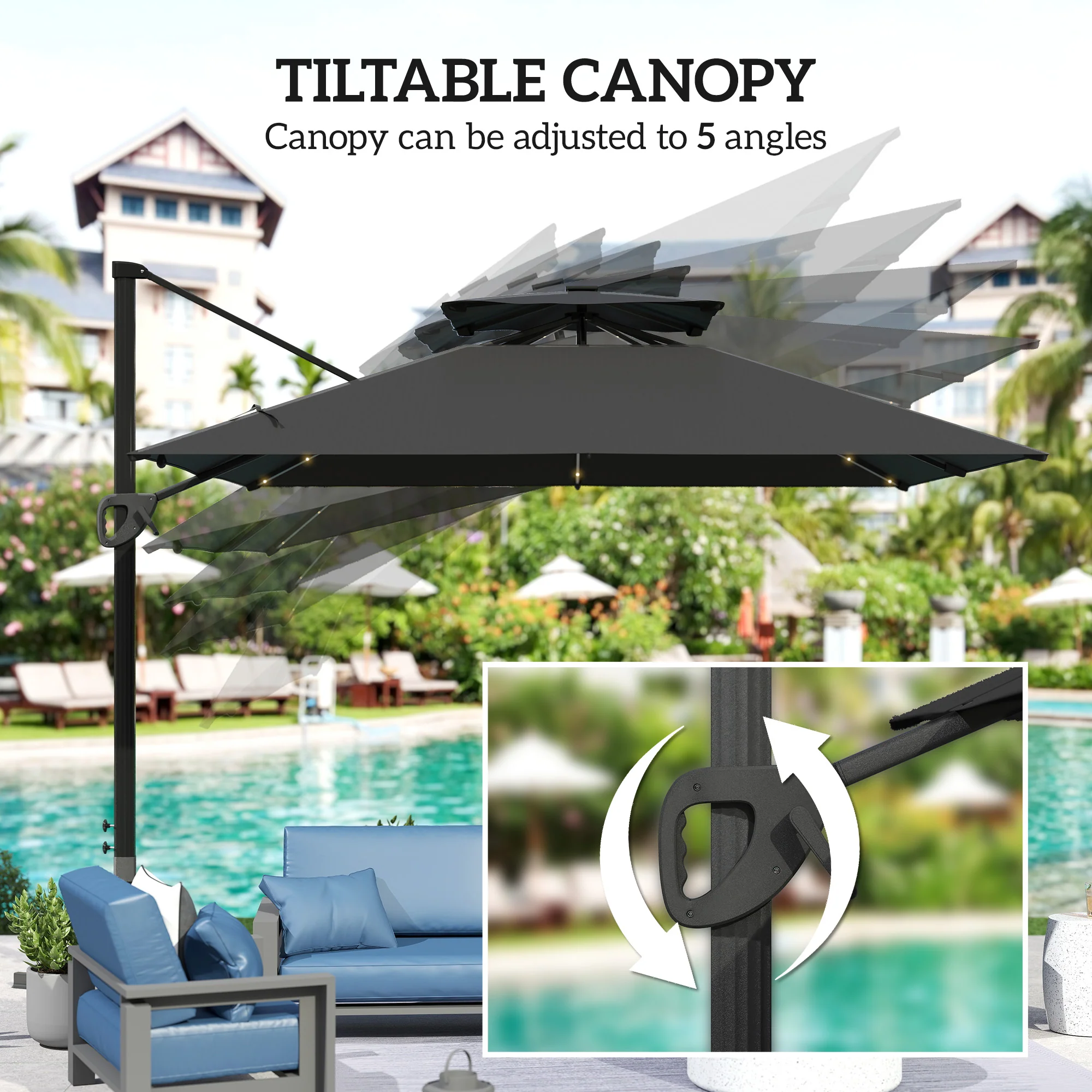 Outsunny 3.5m Aluminium Cantilever Parasol W/ LED Lights Crank Tilt UV50+ - Image 7