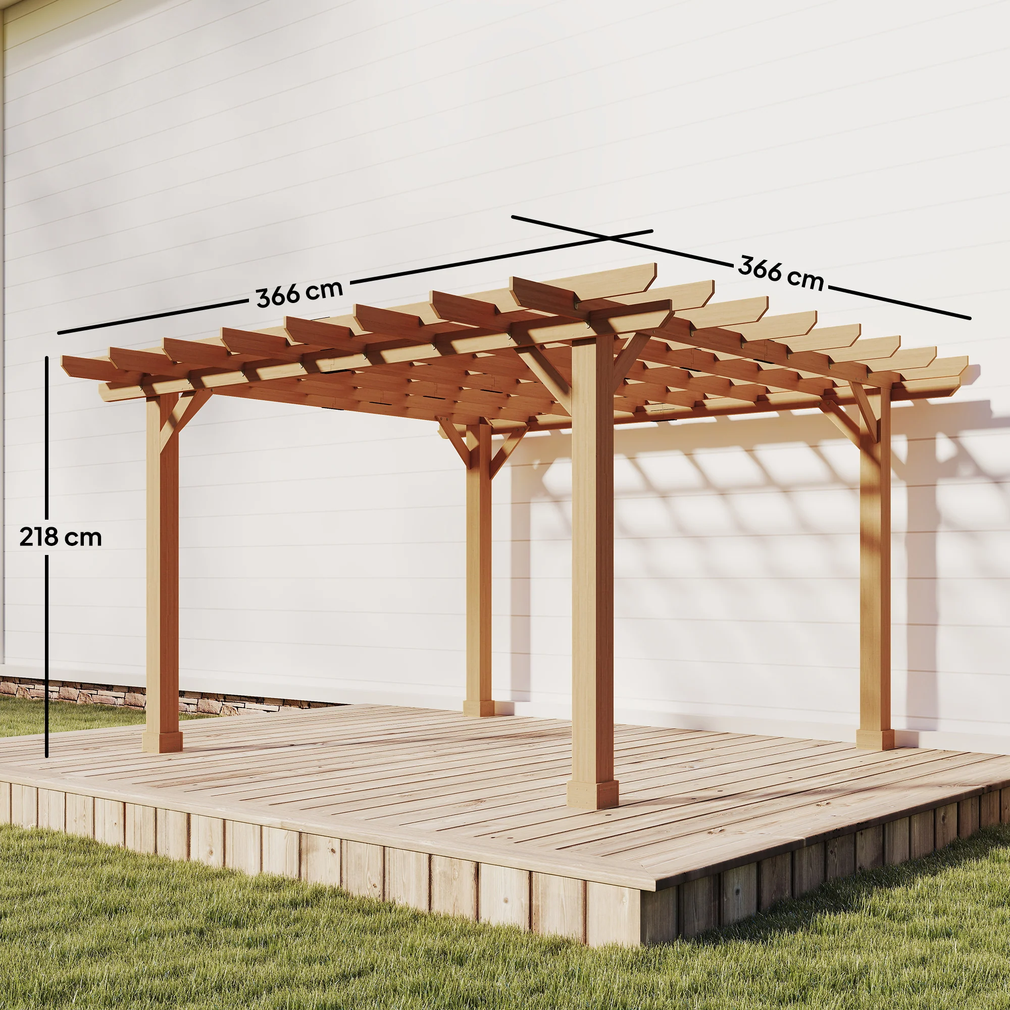 Outsunny 3.6 x 3.6m Graden Pergola Kit, Wooden Grape Trellis, Dark Brown - Image 3