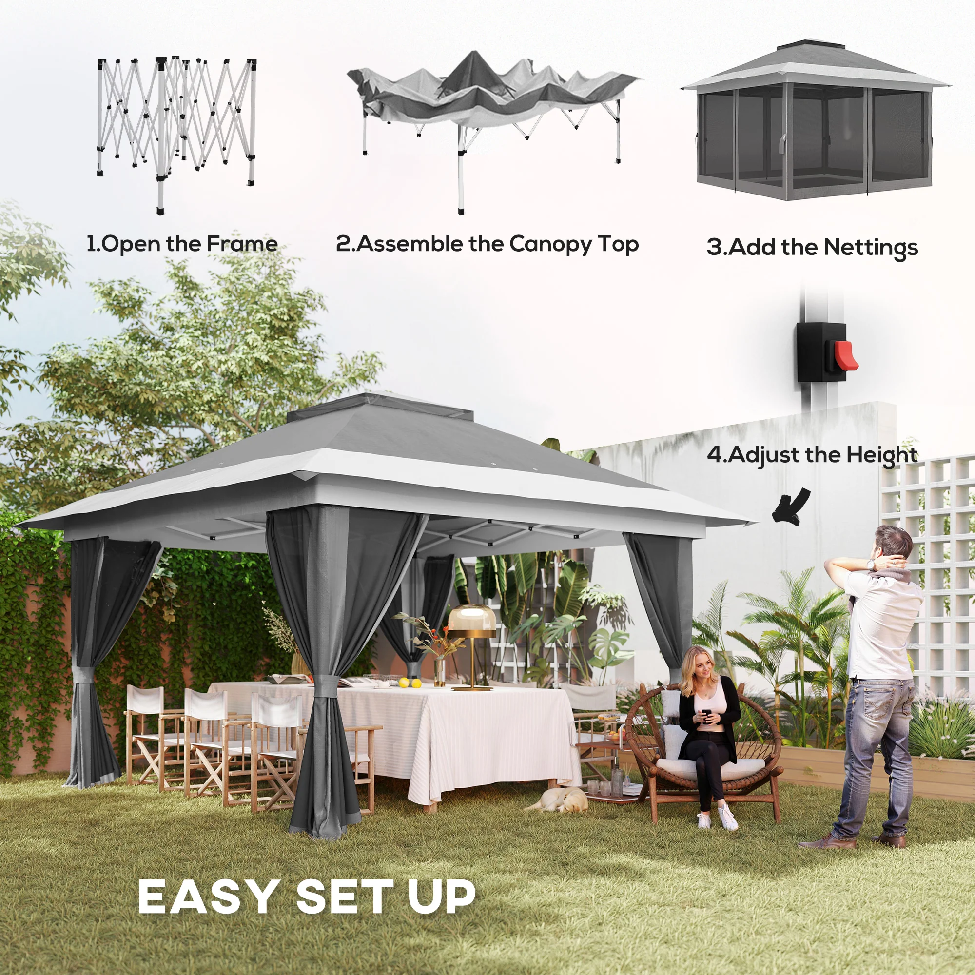 Outsunny 3.6 X 3.6m Pop Up Gazebo With Netting And Wheeled Bag - Image 21
