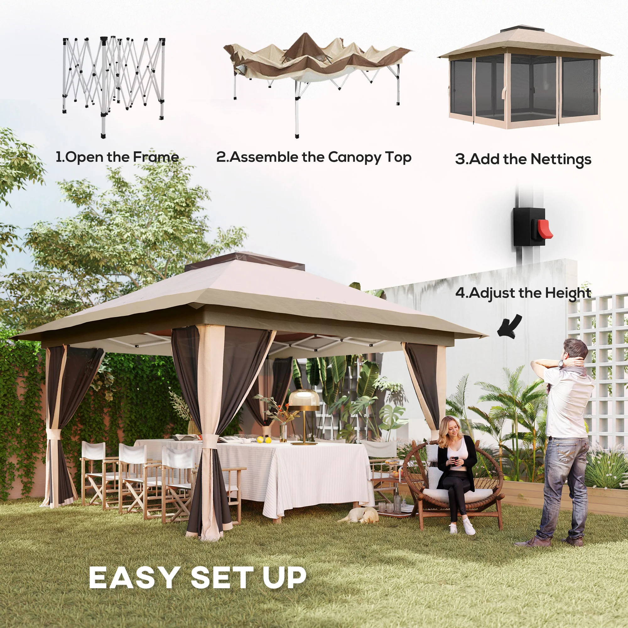 Outsunny 3.6 X 3.6m Pop Up Gazebo With Netting And Wheeled Bag - Image 3