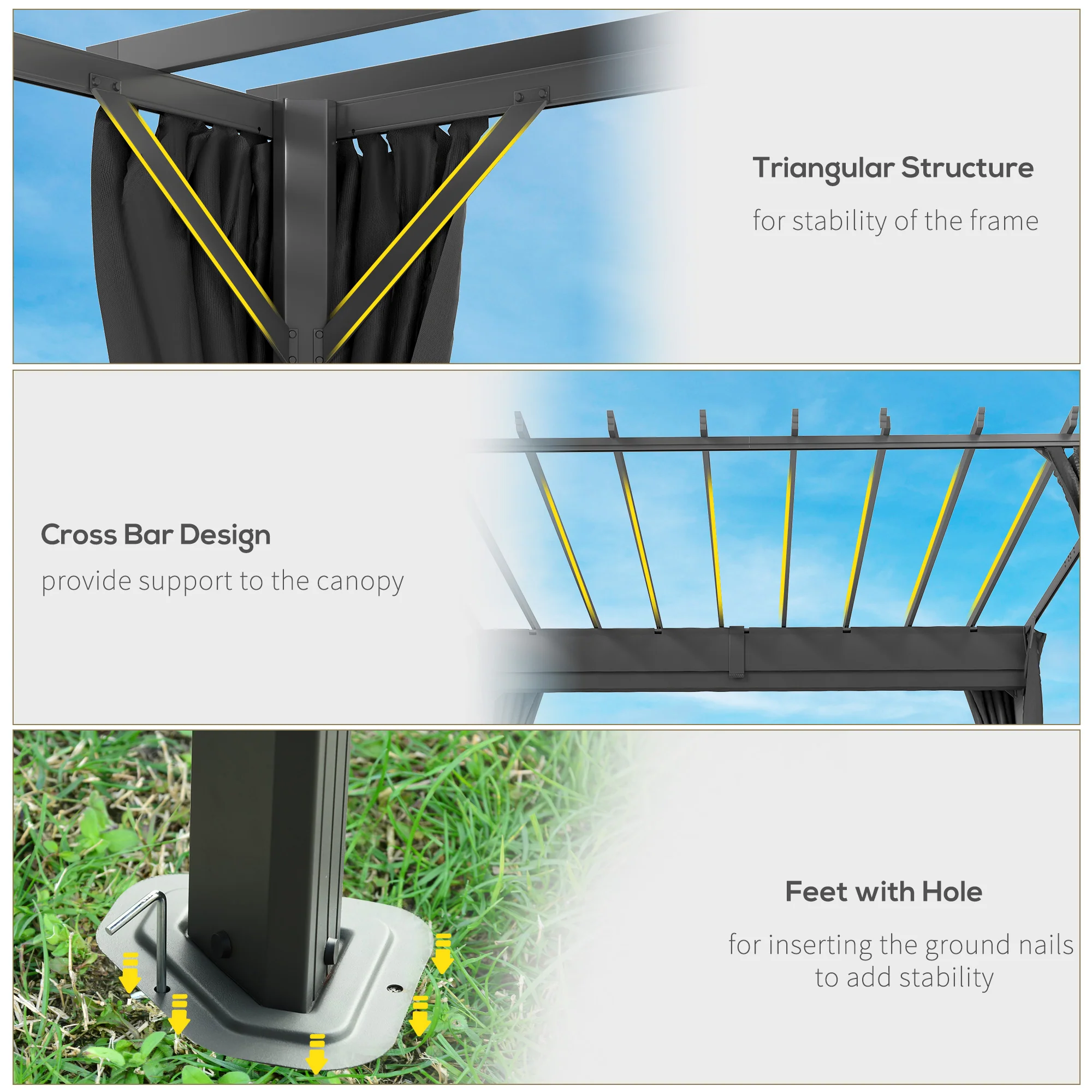 Outsunny 3.6 x 3 m Aluminium Pergola with Retractable Roof Canopy, Curtains - Image 7