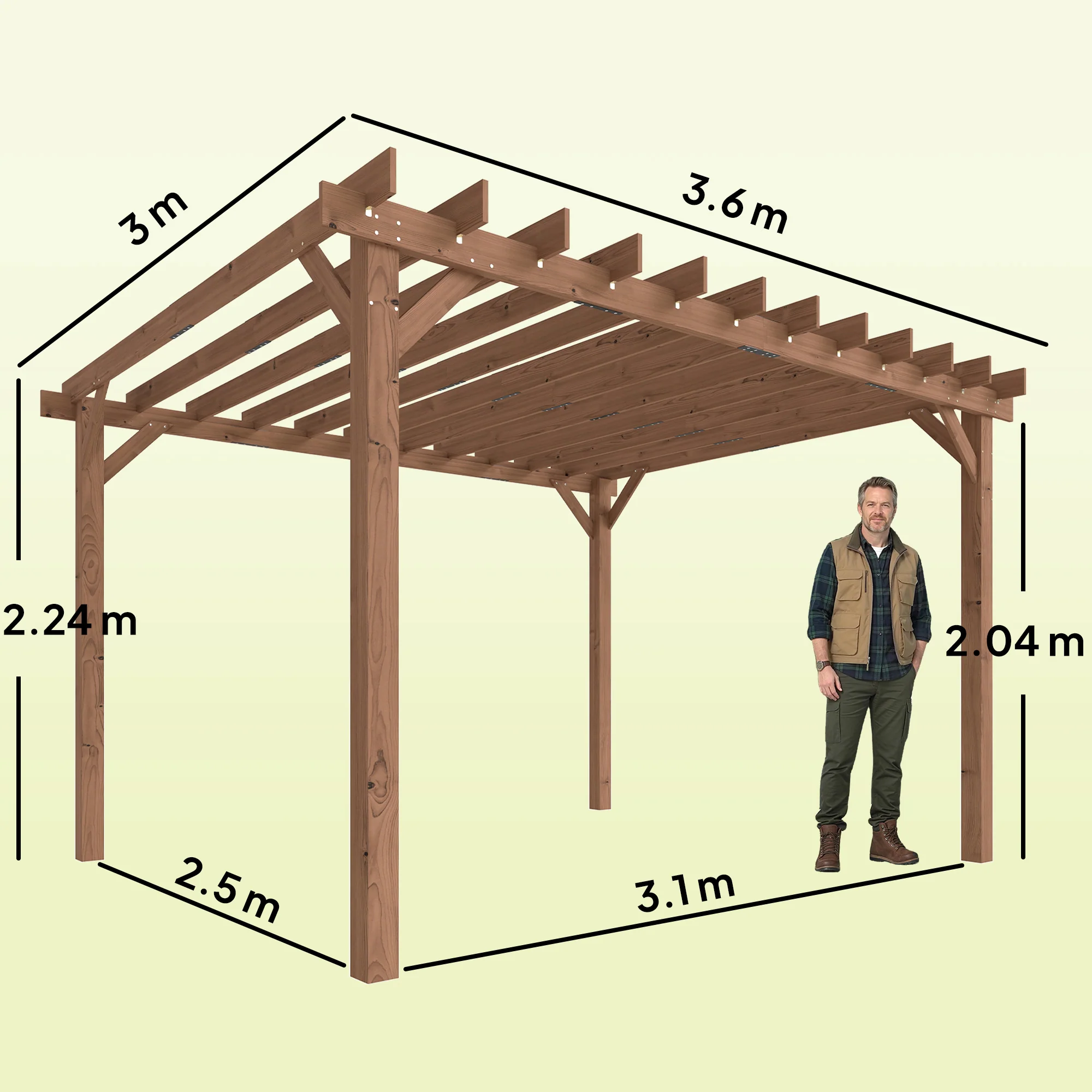Outsunny 3.6 x 3 m Wooden Pergola Gazebo Grape Trellis, Maple Wood-effect - Image 5