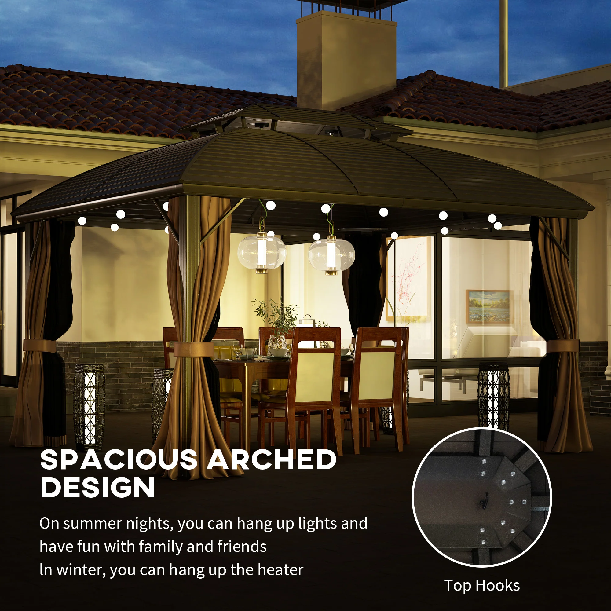 Outsunny 3.65 X 3(m) Aluminium Outdoor Gazebo W/ Hardtop Double Roof, Coffee - Image 6