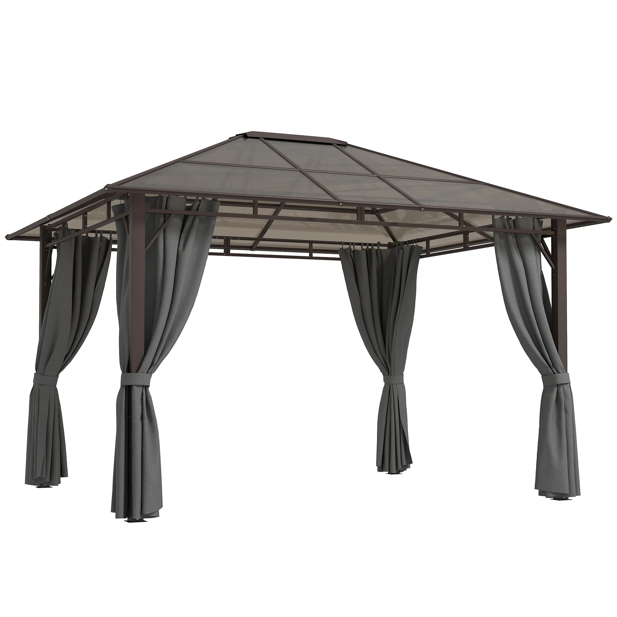 Outsunny 3.6x3(m) Hardtop Gazebo Garden Pavilion W/ Polycarbonate Roof, Grey