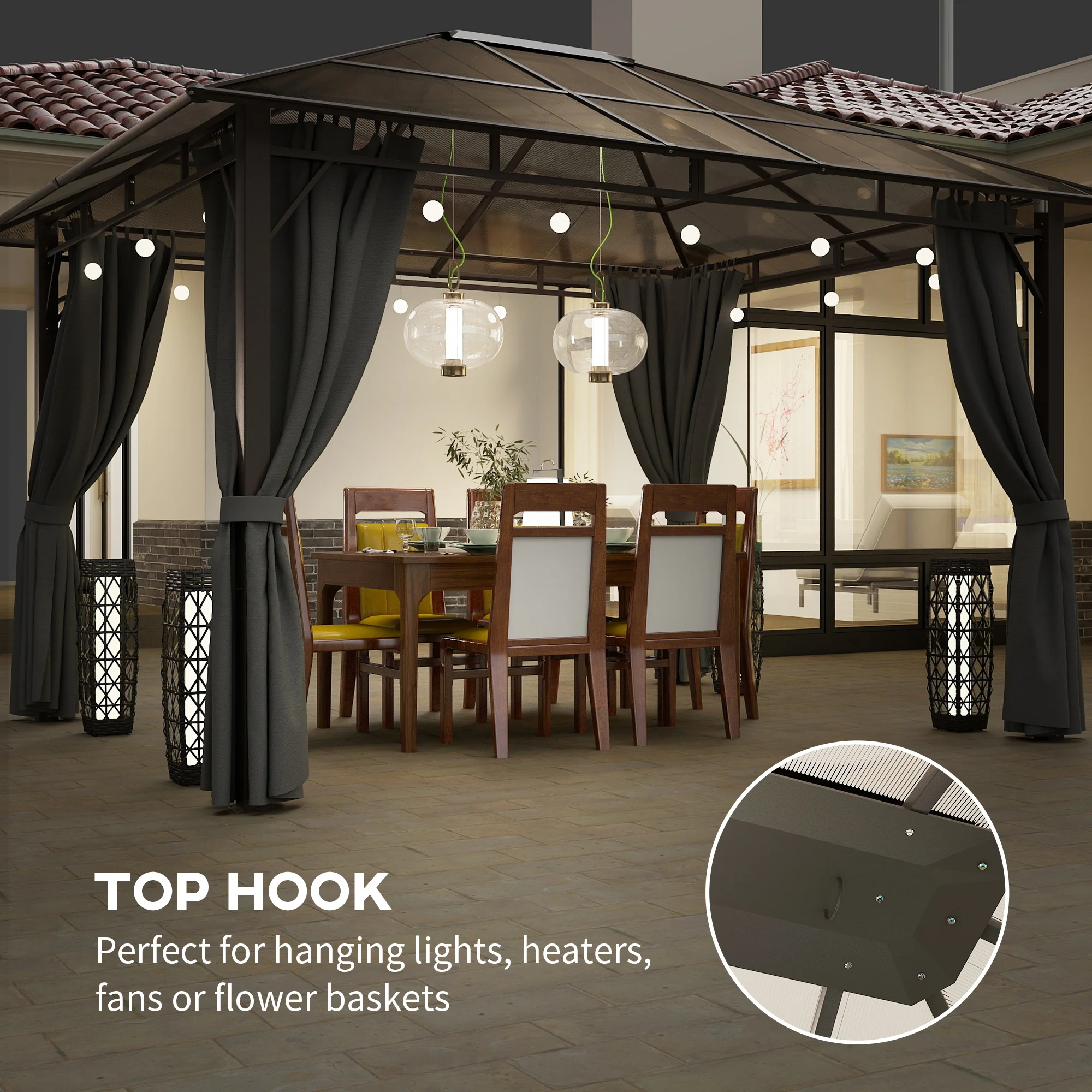 Outsunny 3.6x3(m) Hardtop Gazebo Garden Pavilion W/ Polycarbonate Roof, Grey - Image 4