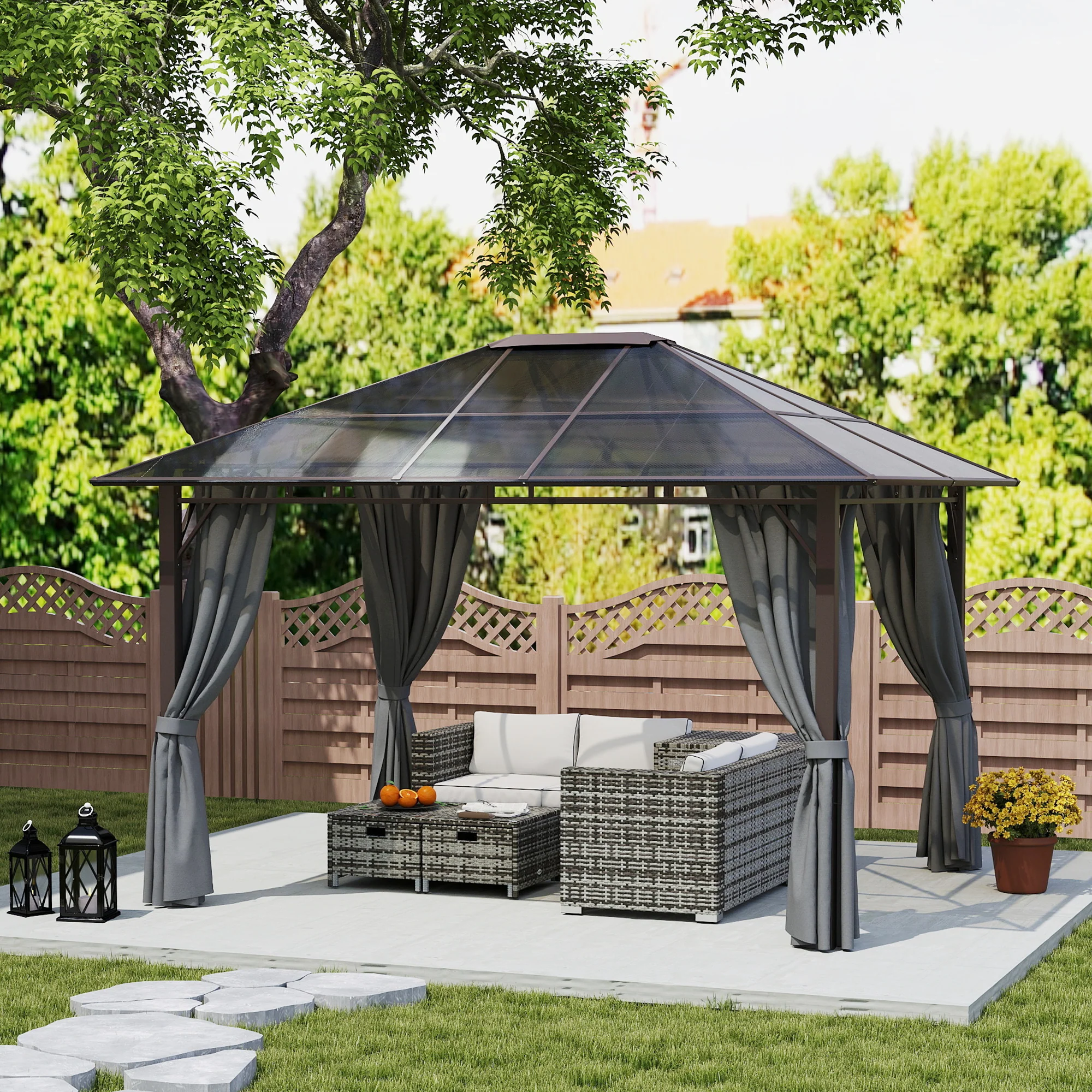 Outsunny 3.6x3(m) Hardtop Gazebo Garden Pavilion W/ Polycarbonate Roof, Grey - Image 8