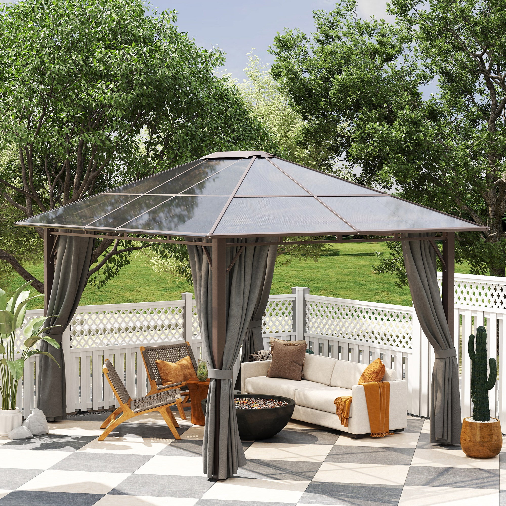 Outsunny 3.6x3(m) Hardtop Gazebo Garden Pavilion W/ Polycarbonate Roof, Grey - Image 9
