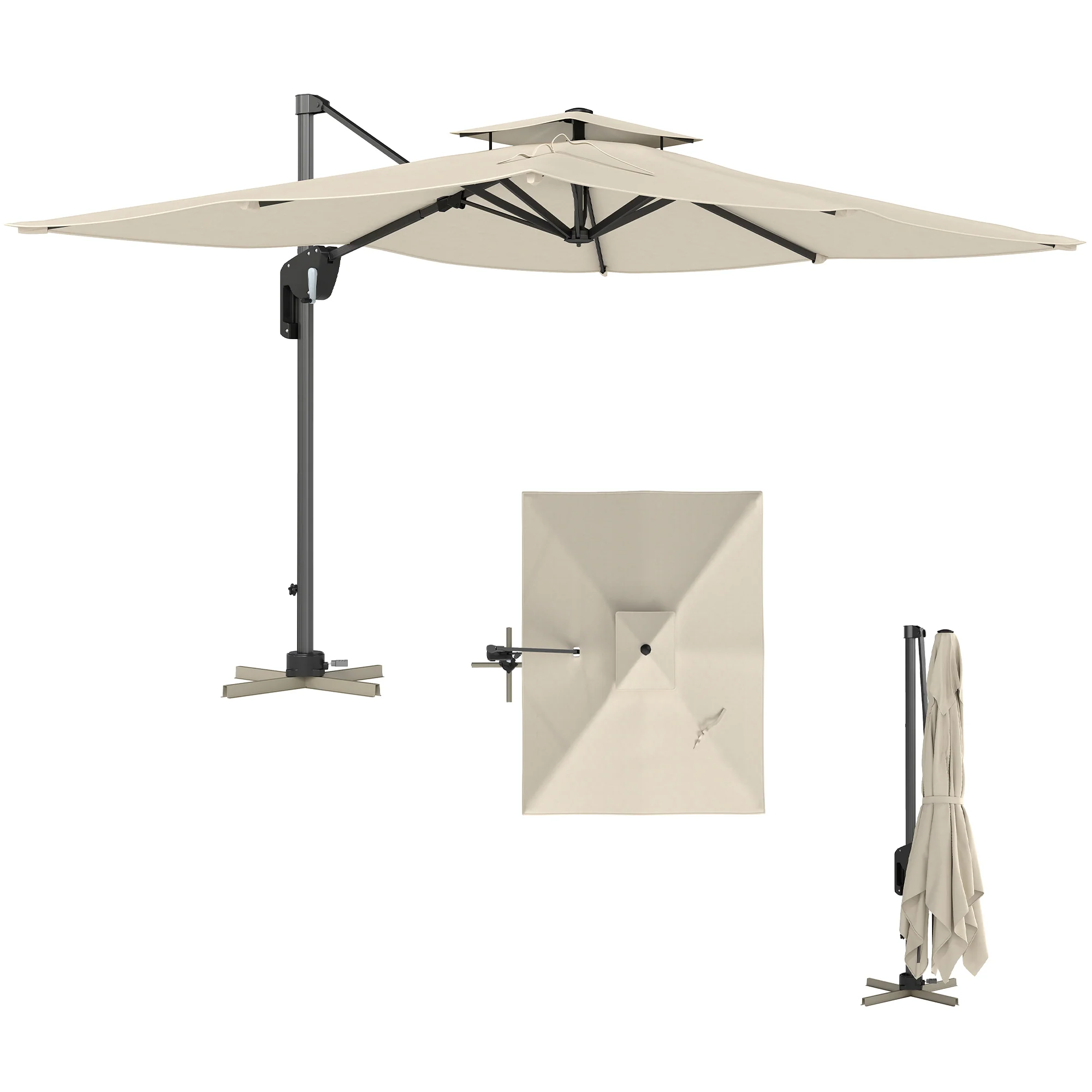 Outsunny 3.7 X 2.7 M Cantilever Parasol W/ 360° Rotation