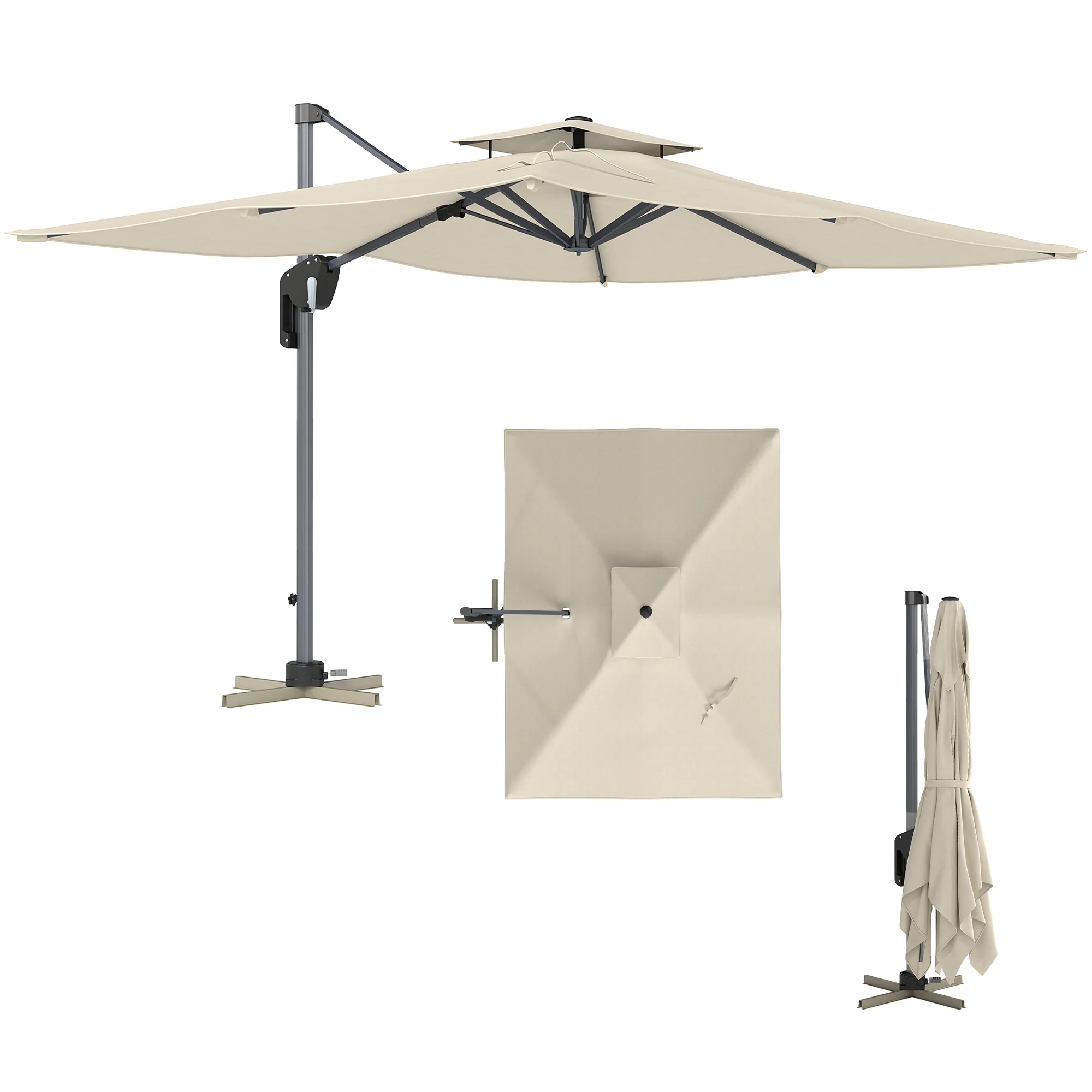 Outsunny 3.7 X 2.7 M Cantilever Parasol W/ 360° Rotation - Image 10