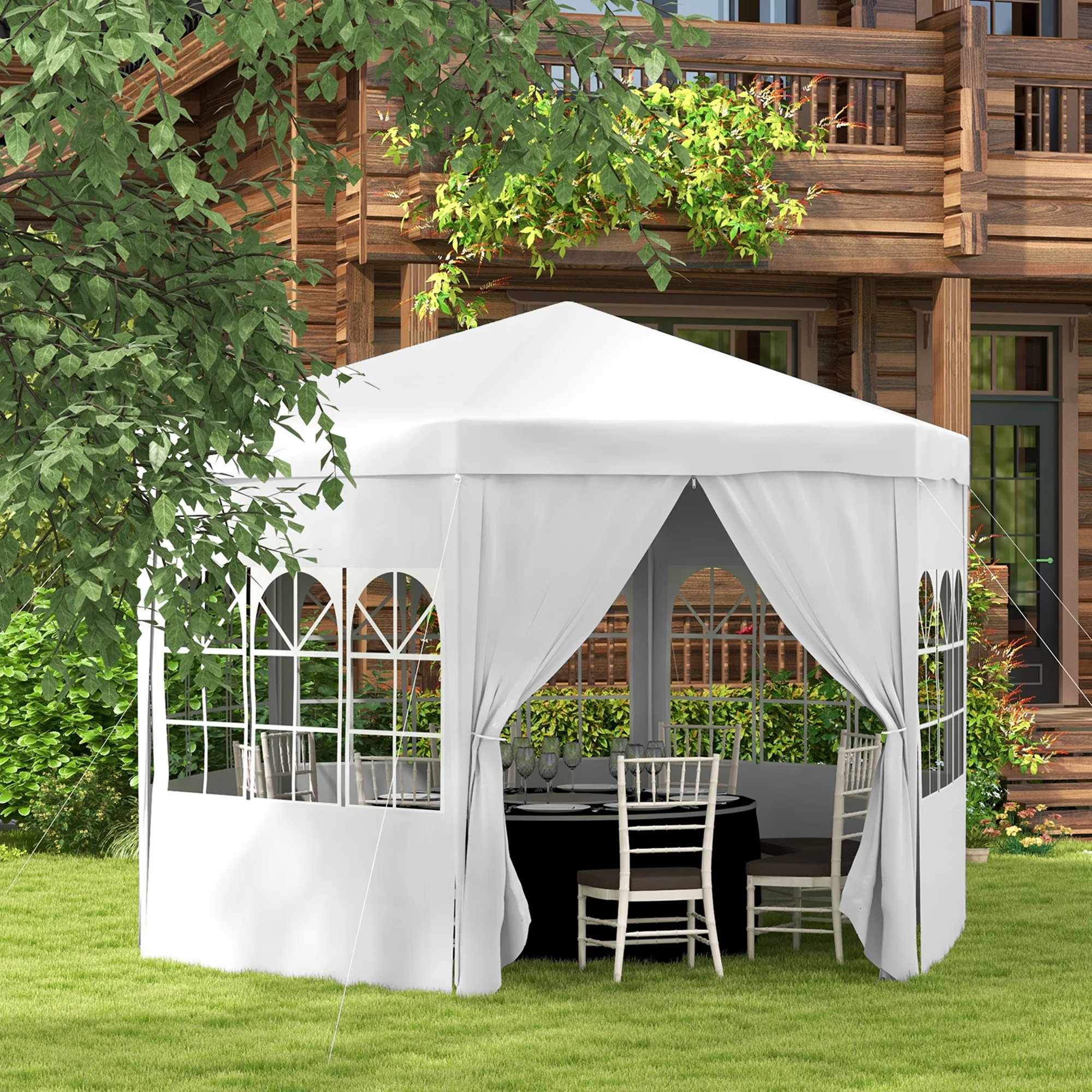 Outsunny 3.9m Outdoor Gazebo Canopy Party Tent with 6 Removable Side Walls - Image 2