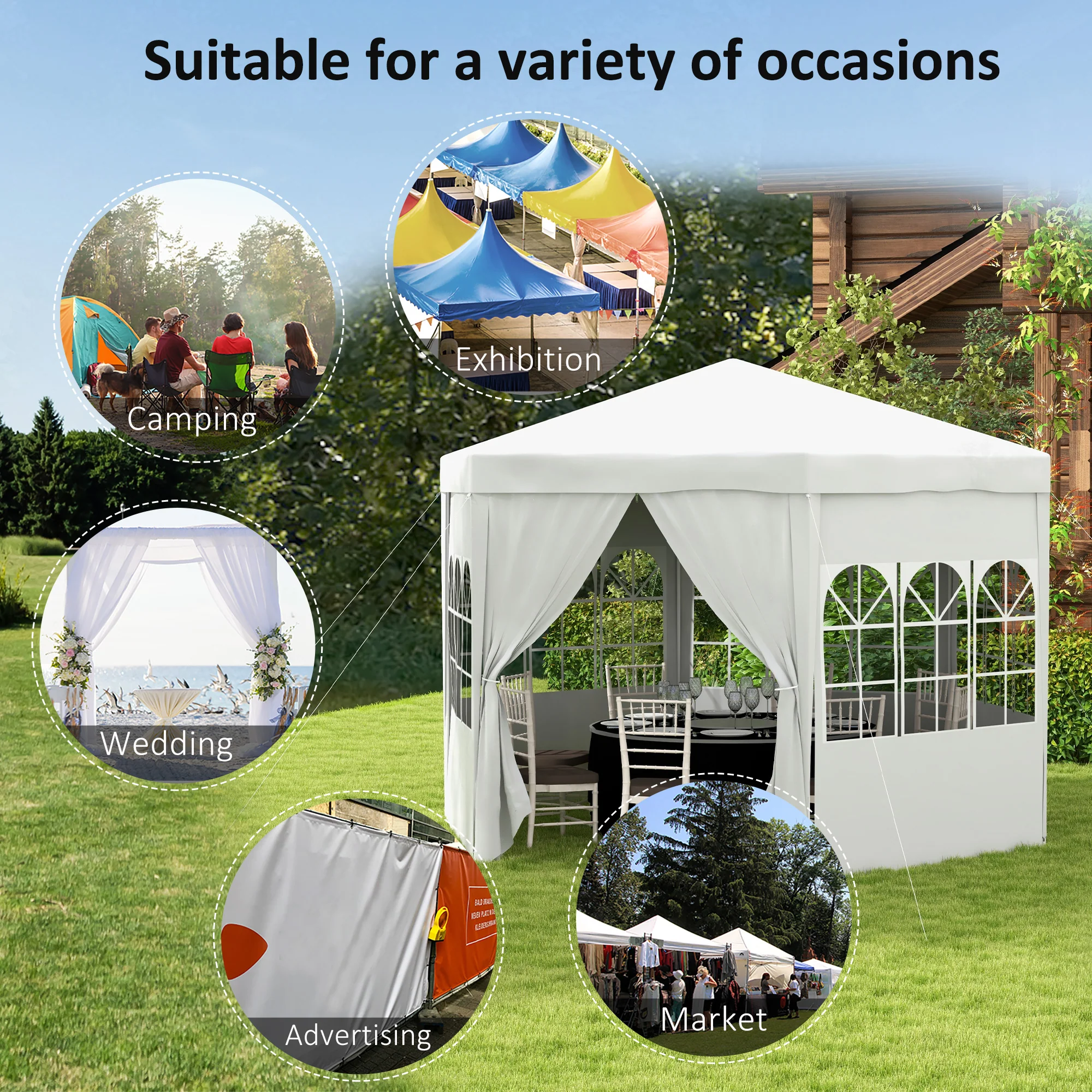 Outsunny 3.9m Outdoor Gazebo Canopy Party Tent with 6 Removable Side Walls - Image 6