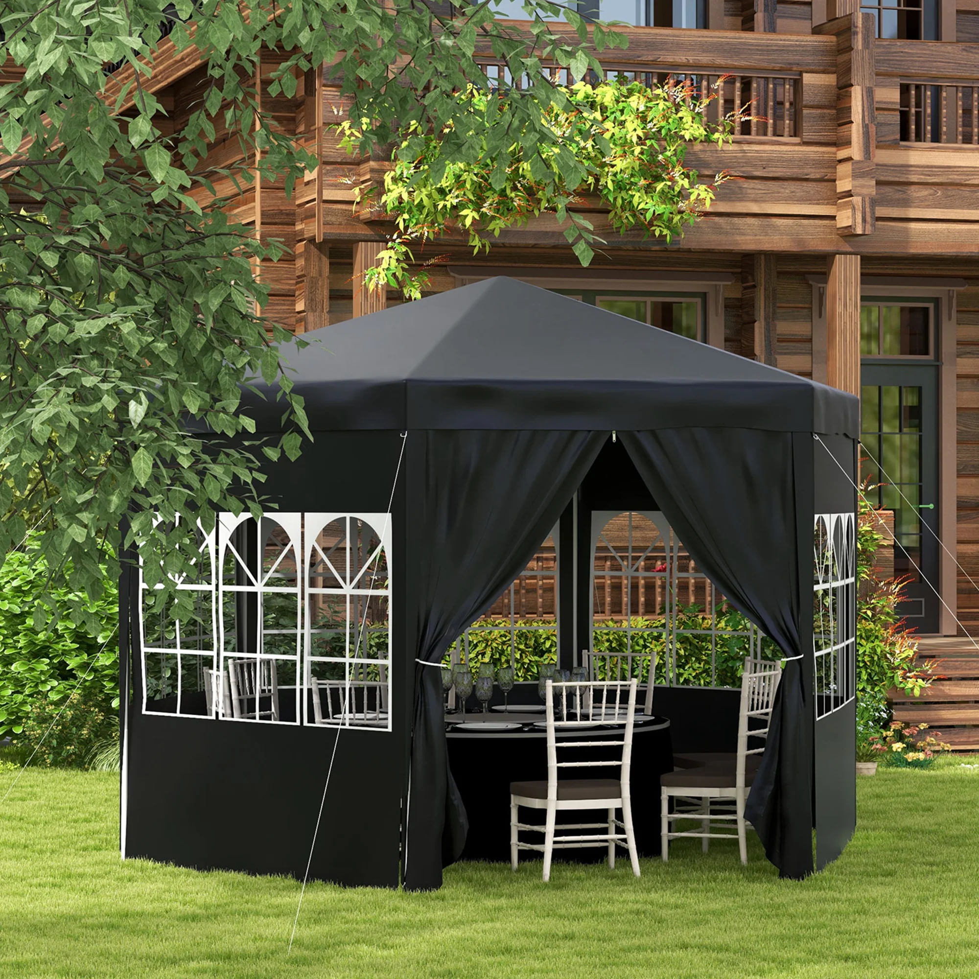 Outsunny 3.9m Outdoor Gazebo Canopy Party Tent with 6 Removable Side Walls - Image 2
