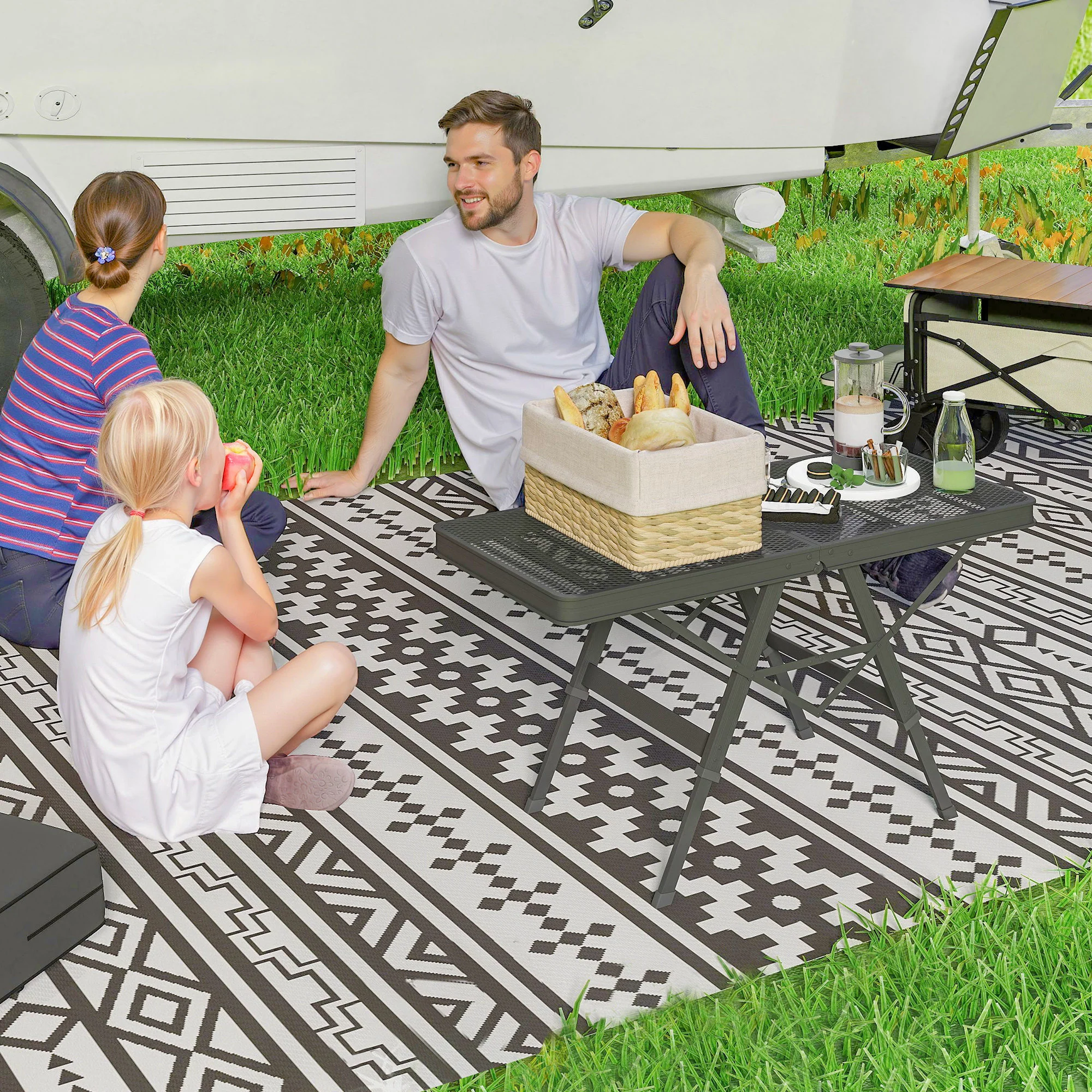 Outsunny 3 ft Folding Camping Table w/ Adjustable Heights & Mesh Desktop - Image 2