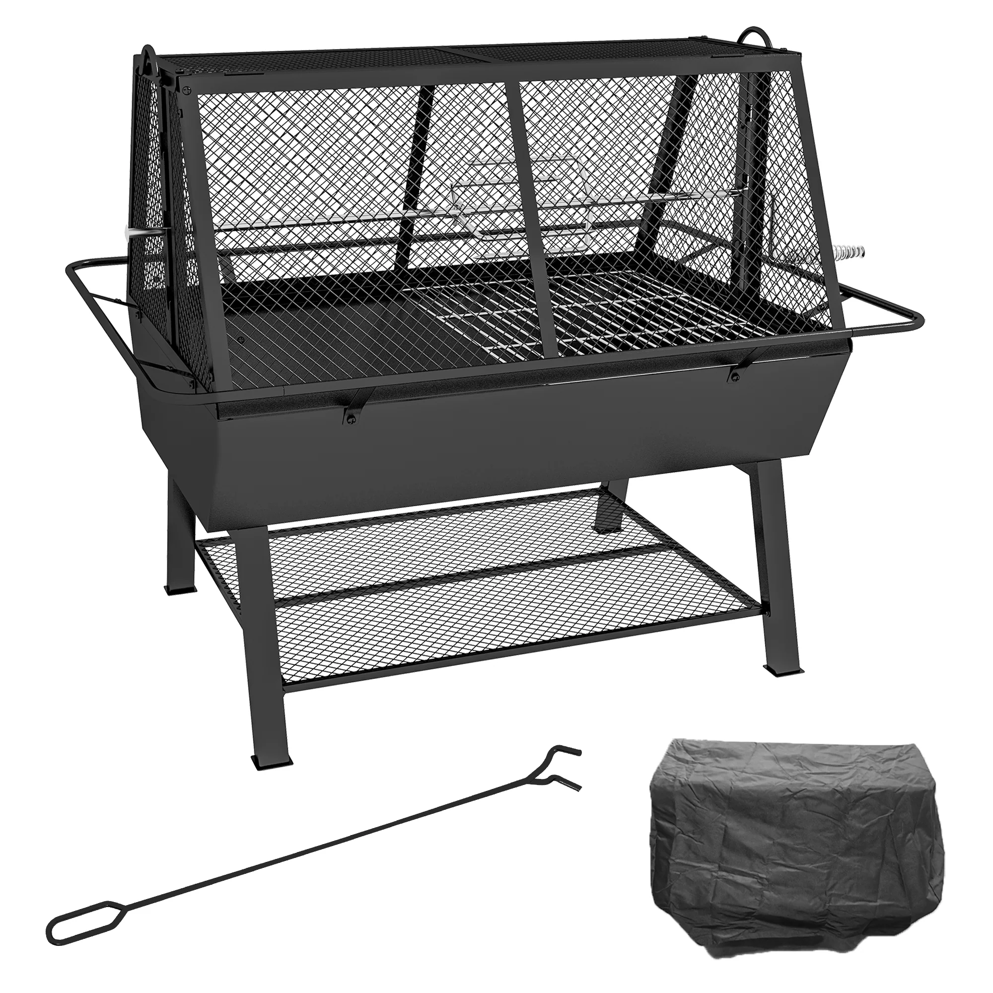 Outsunny 3-in-1 BBQ Rotisserie Grill Roaster Fire Pit for Outdoor Picnic Camping