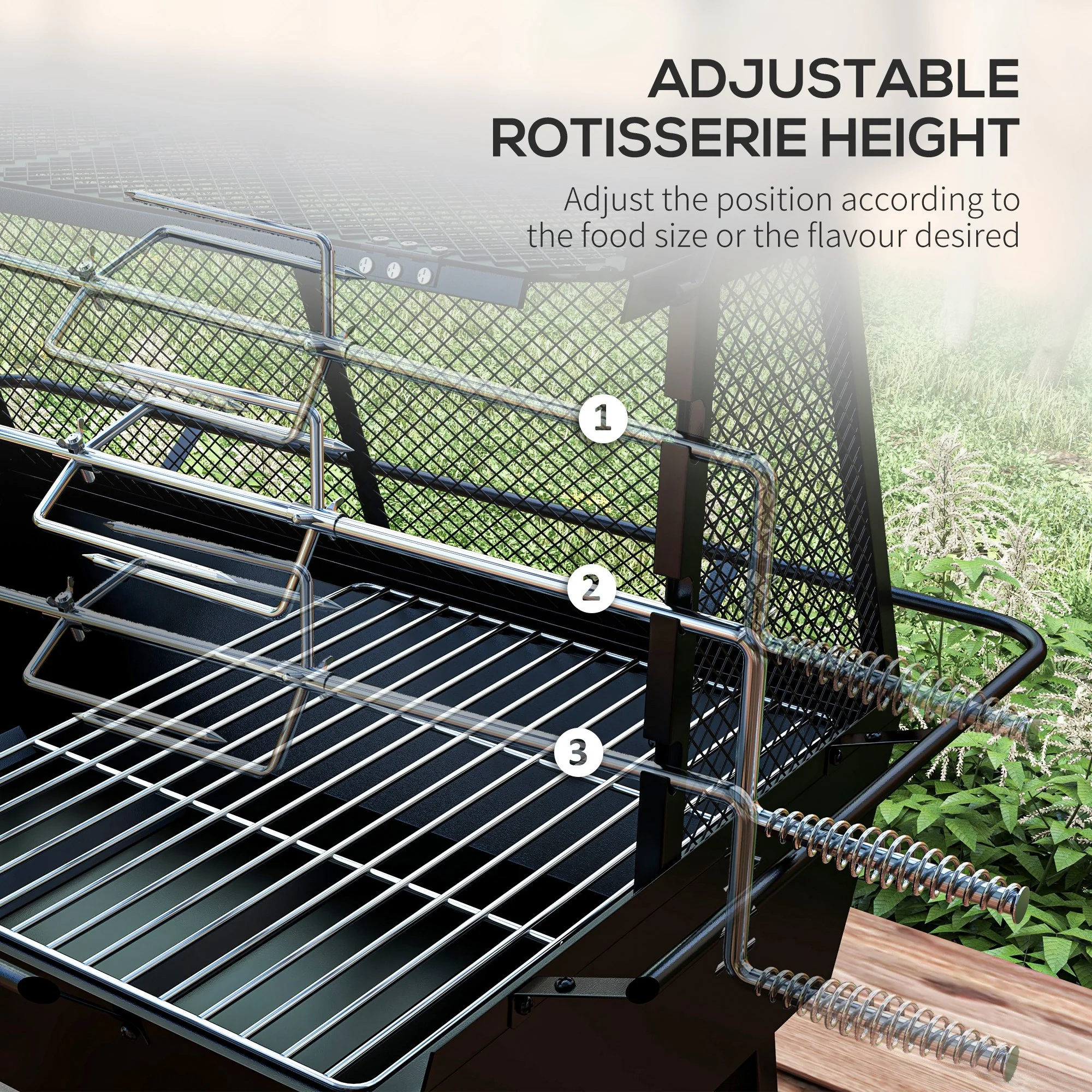 Outsunny 3-in-1 BBQ Rotisserie Grill Roaster Fire Pit for Outdoor Picnic Camping - Image 4