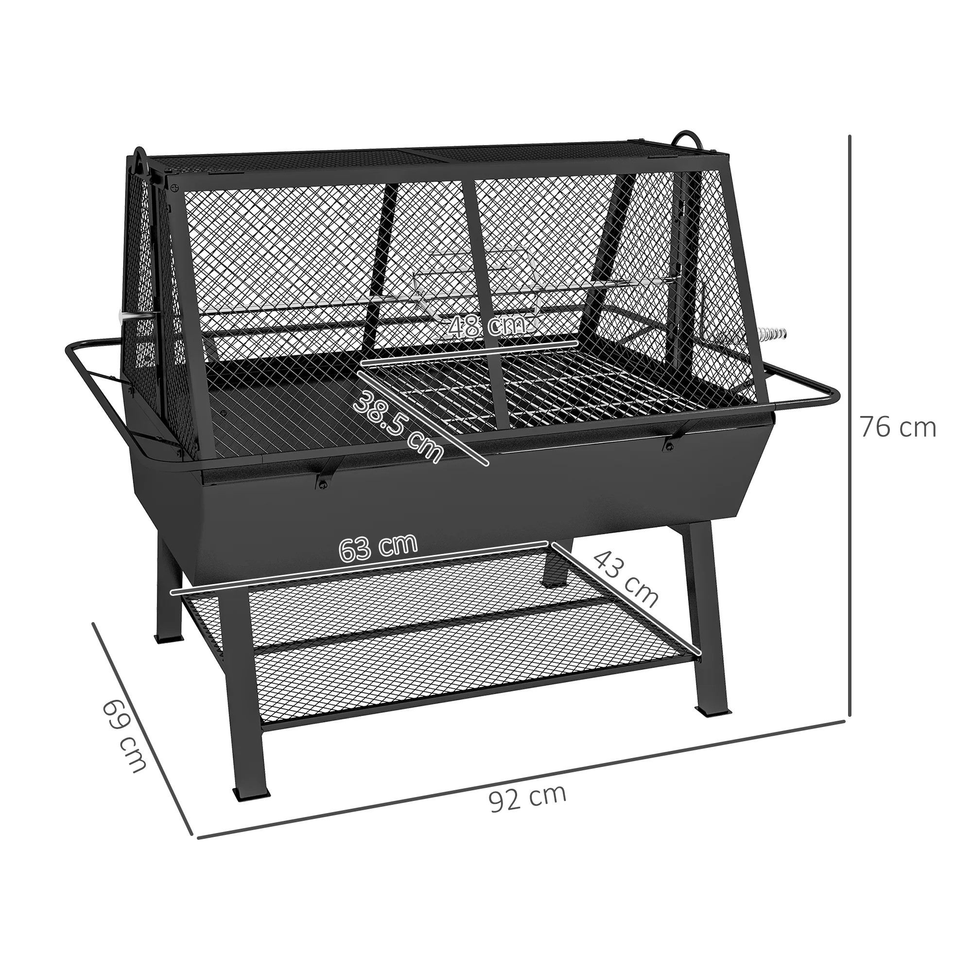 Outsunny 3-in-1 BBQ Rotisserie Grill Roaster Fire Pit for Outdoor Picnic Camping - Image 5