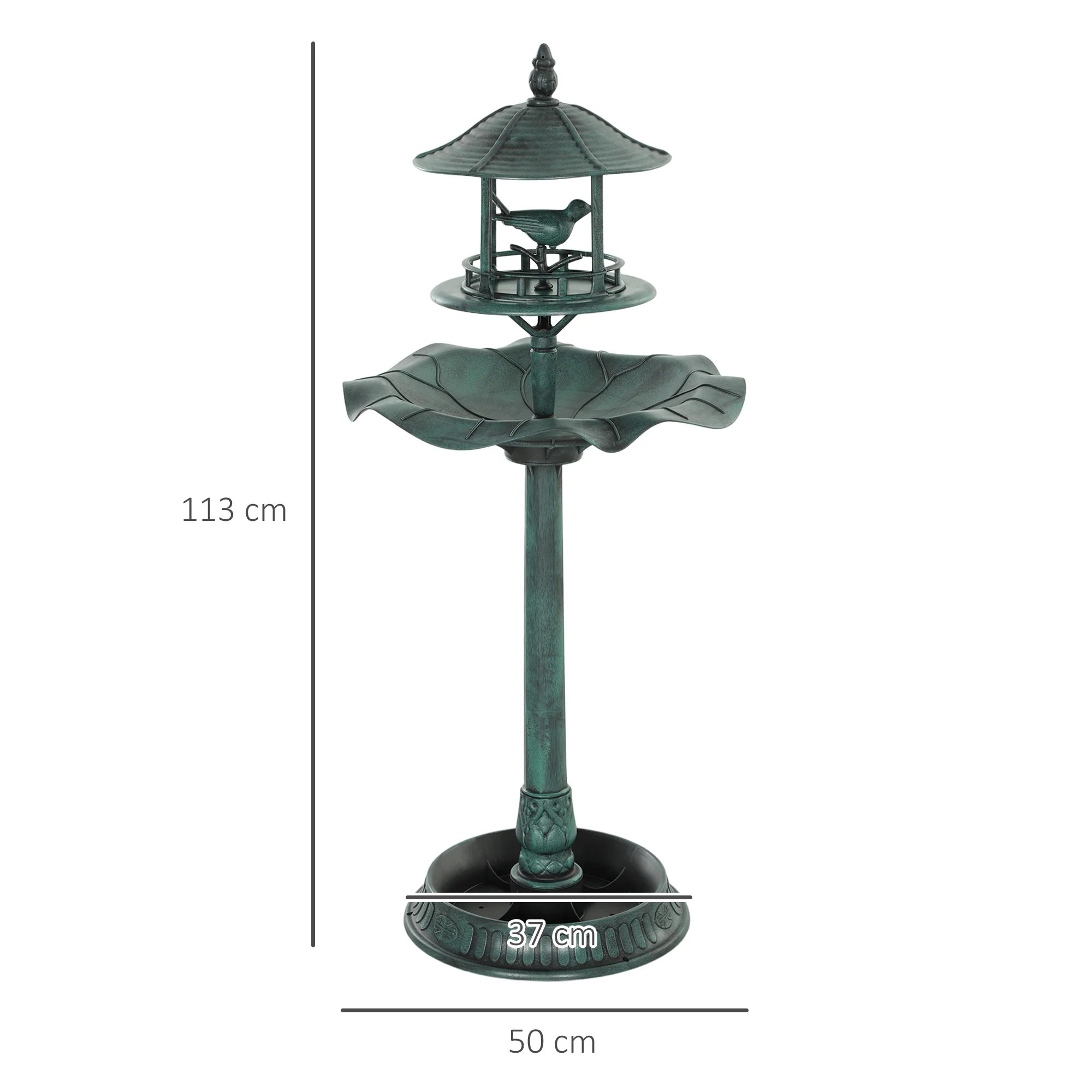 Outsunny 3-in-1 Garden Bird Bath, Birdbath with Large Water Basin, Green - Image 3