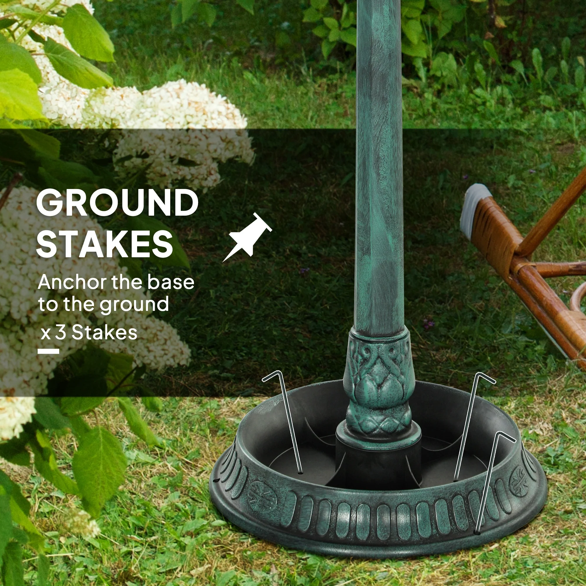 Outsunny 3-in-1 Garden Bird Bath, Birdbath with Large Water Basin, Green - Image 5